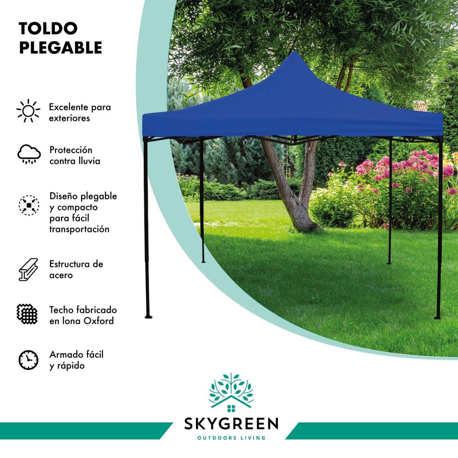 Toldo Carpa 3x3 Reforzado Plegable Jardin Techo Impermeable Azul