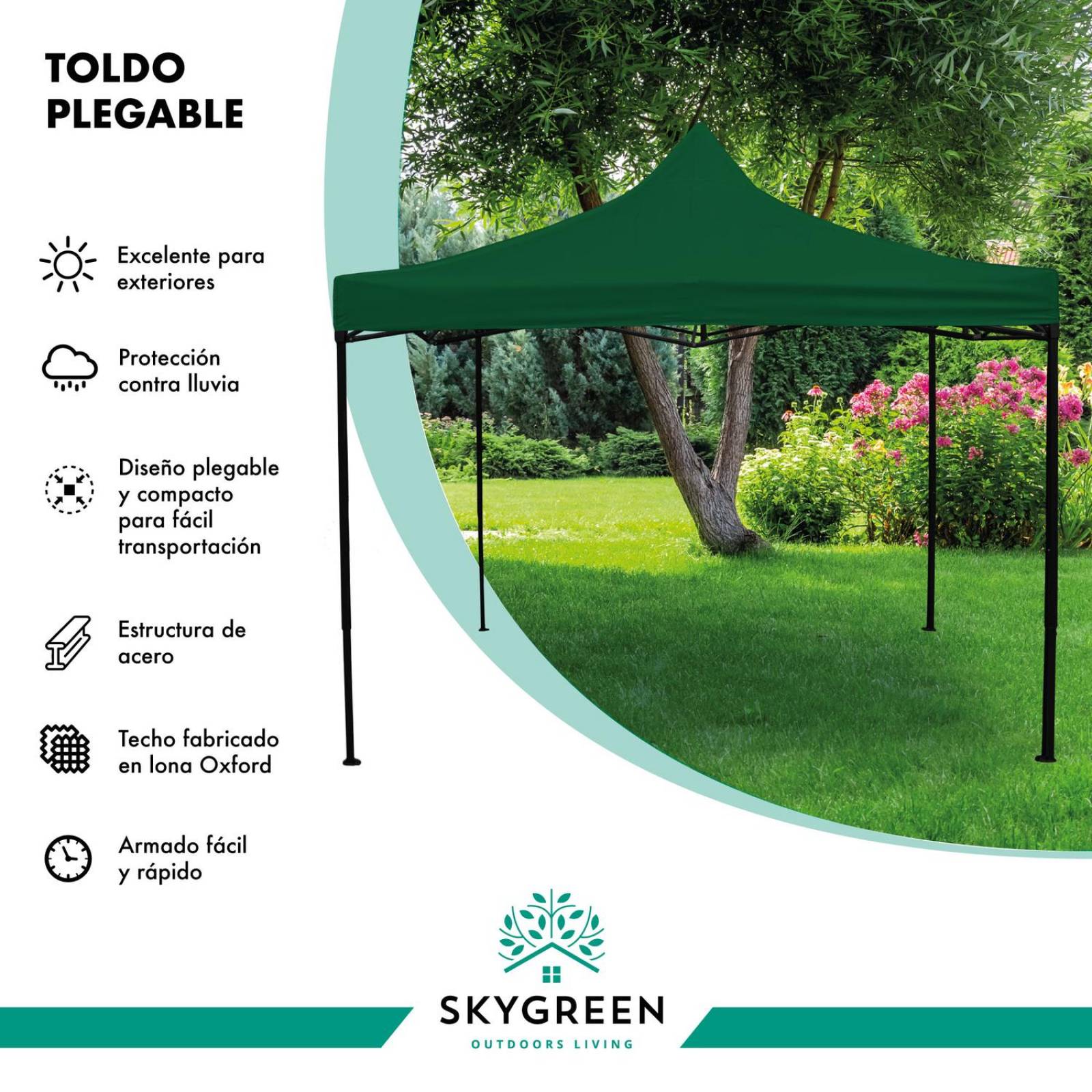 Toldo Carpa 3x3 Reforzado Plegable Jardin Techo Impermeable Verde
