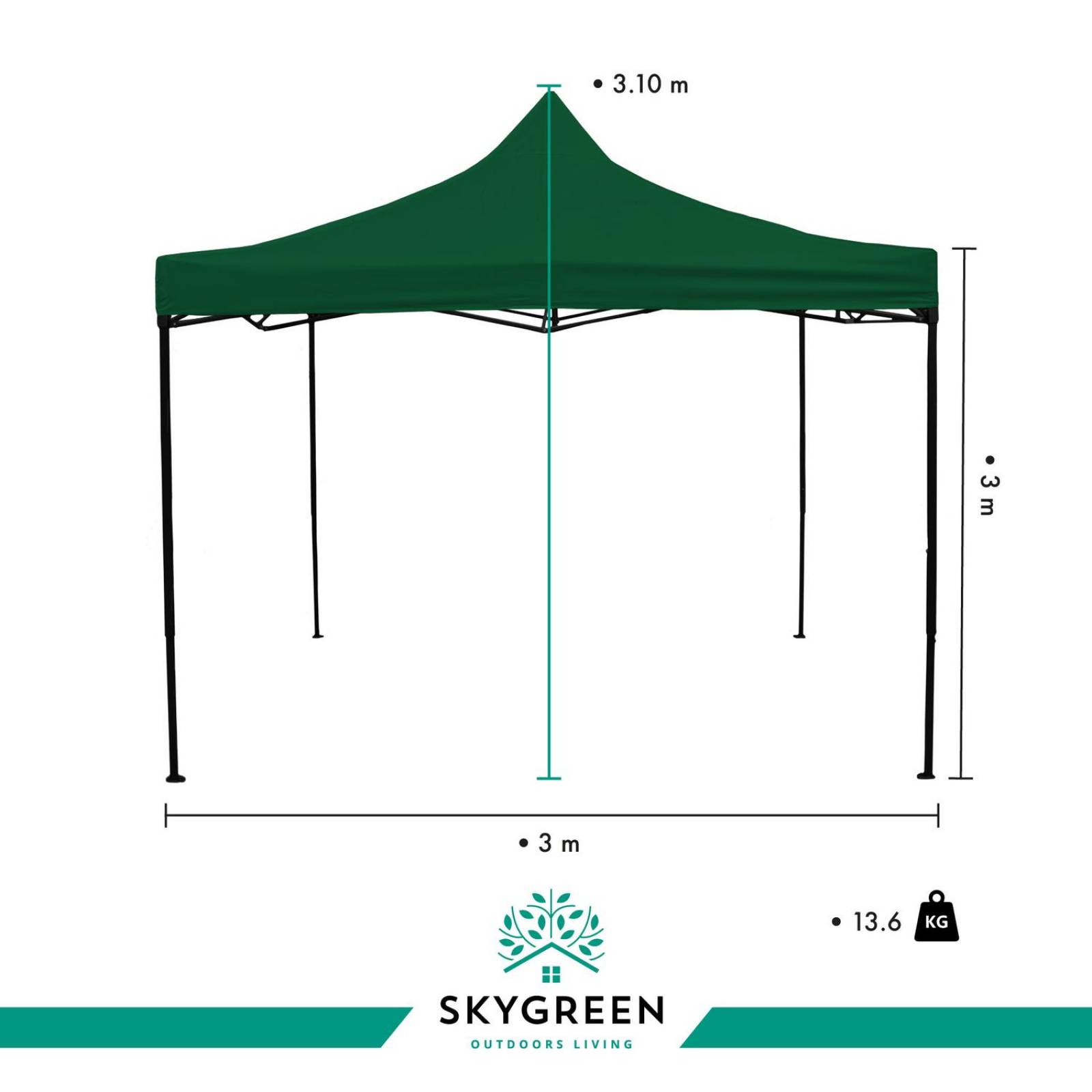 Toldo Carpa 3x3 Reforzado Plegable Jardin Techo Impermeable Verde