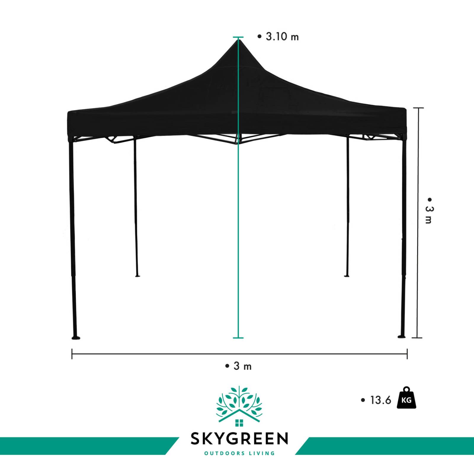 Toldo Carpa 3x3 Reforzado Plegable Jardin Techo Impermeable Negro