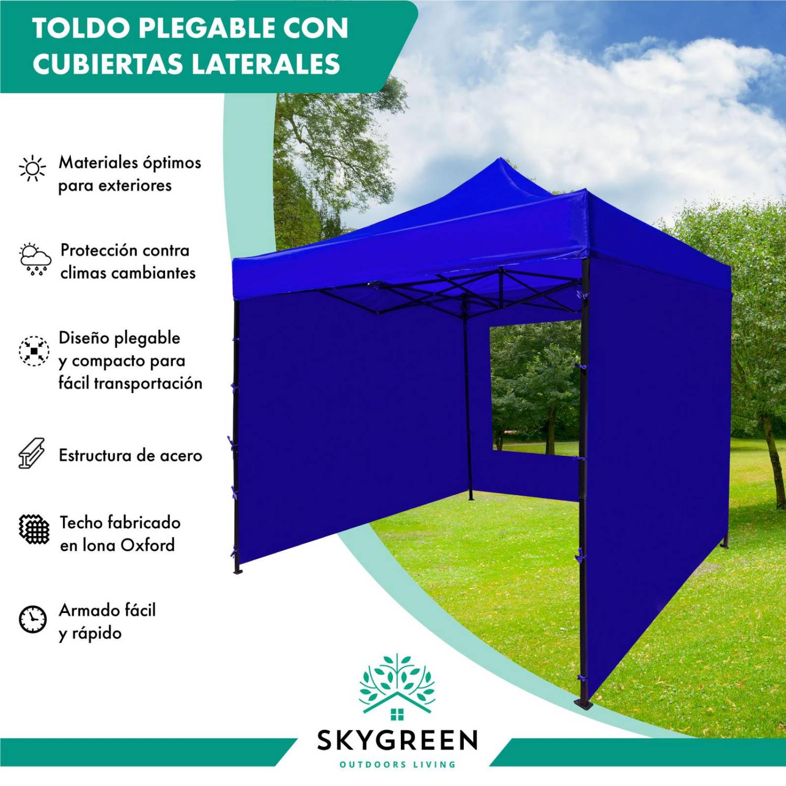 Carpa Toldo con Paredes Lona 3m X 3m Plegable Impermeable Azul