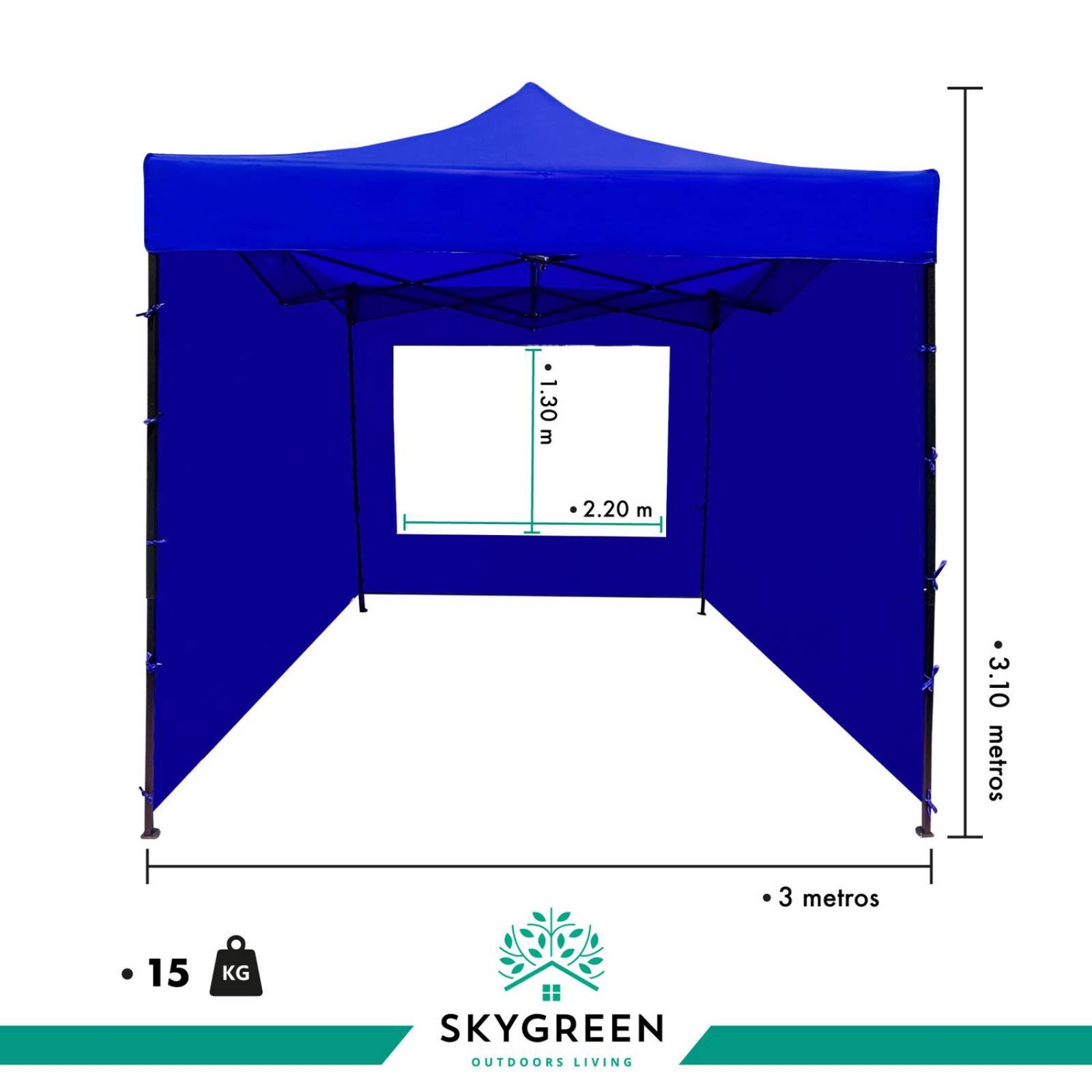 Carpa Toldo con Paredes Lona 3m X 3m Plegable Impermeable Azul
