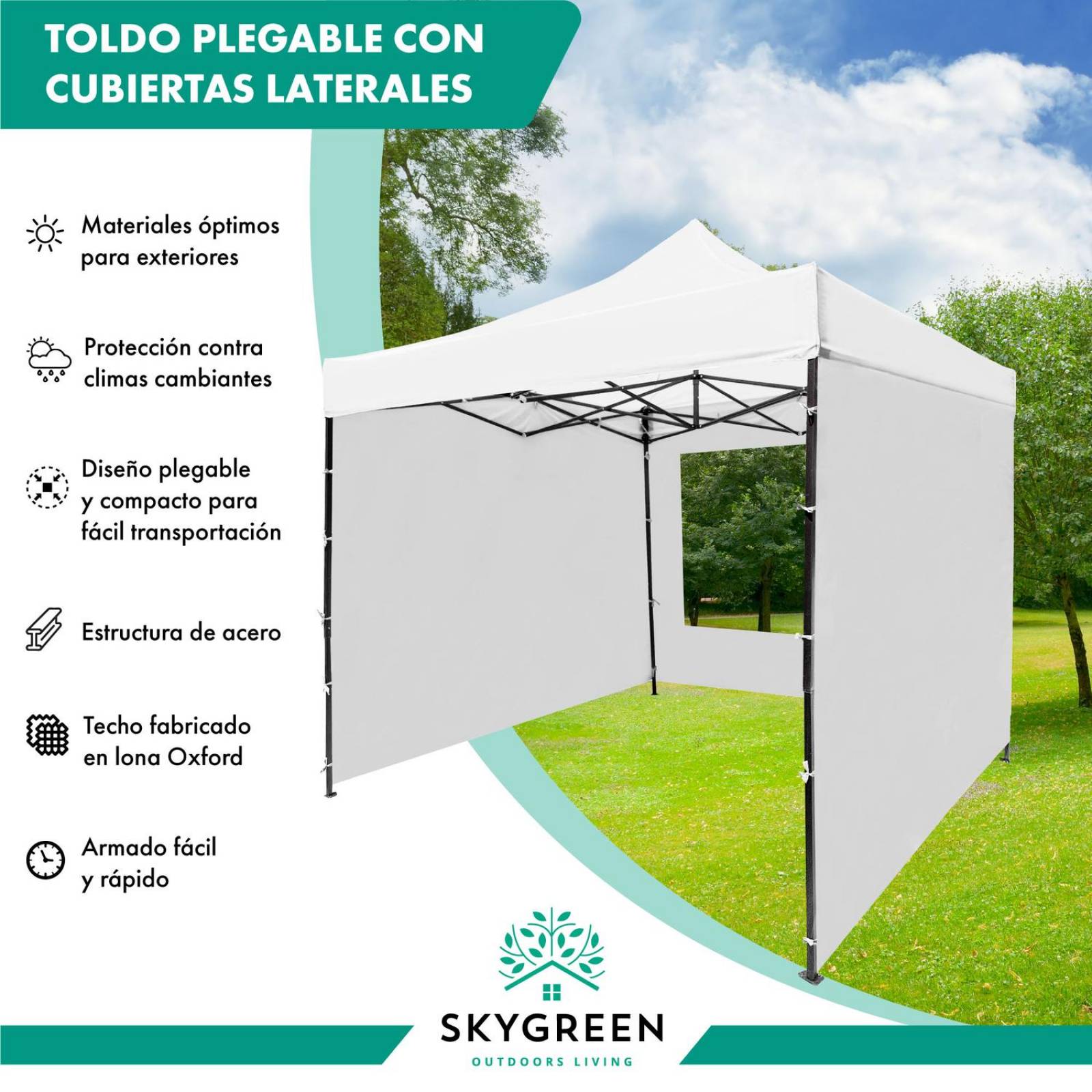 Carpa Toldo con Paredes Lona 3m X 3m Plegable Impermeable Blanco