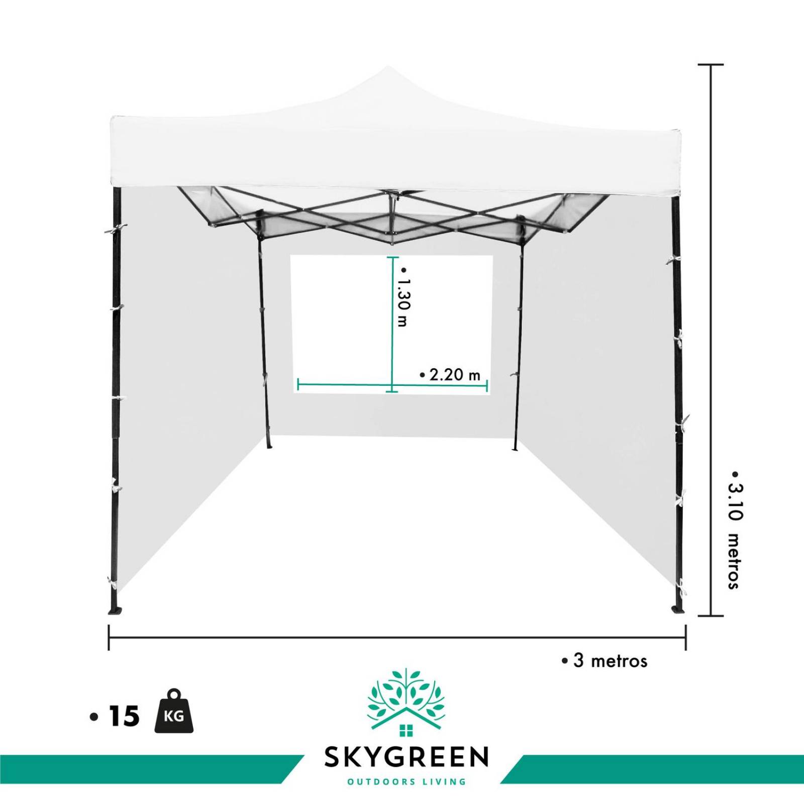 Carpa Toldo con Paredes Lona 3m X 3m Plegable Impermeable Blanco