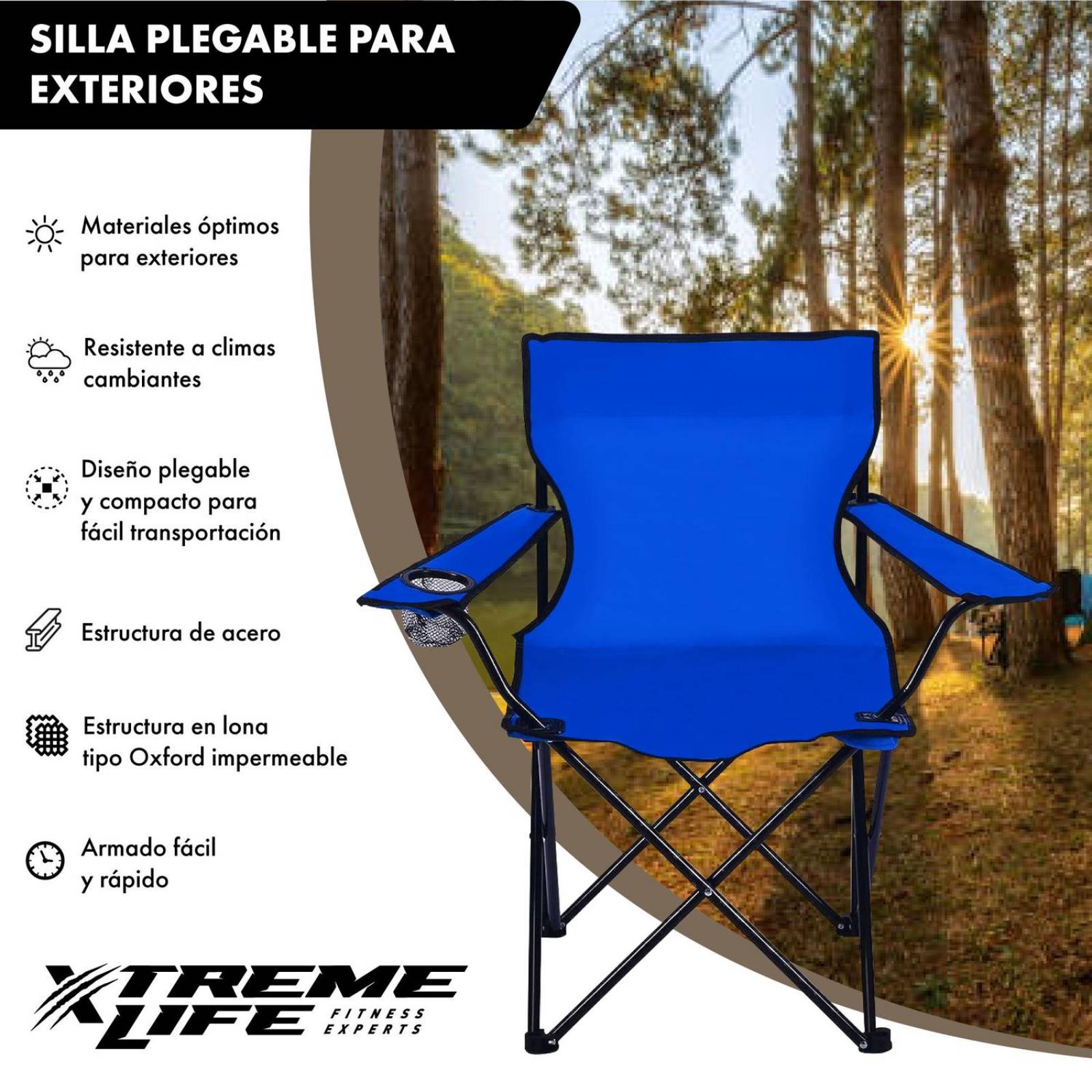 Sillas Plegables De Campamento Playa Camping Plegables Juego Set De 5 Chair  Azul