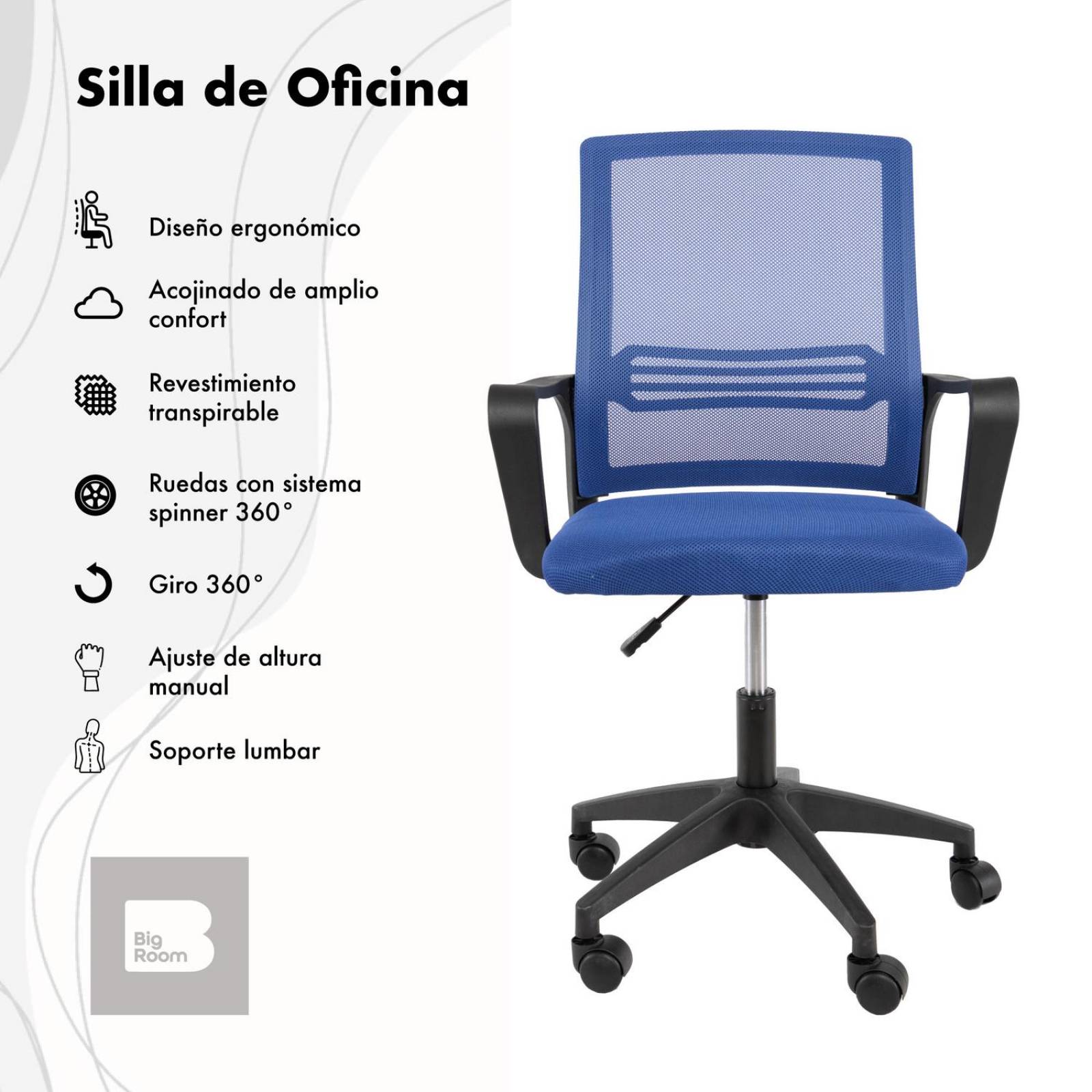 Set 2 Sillas de Escritorio Ergonomica para Oficina Giratoria Mediano Azul