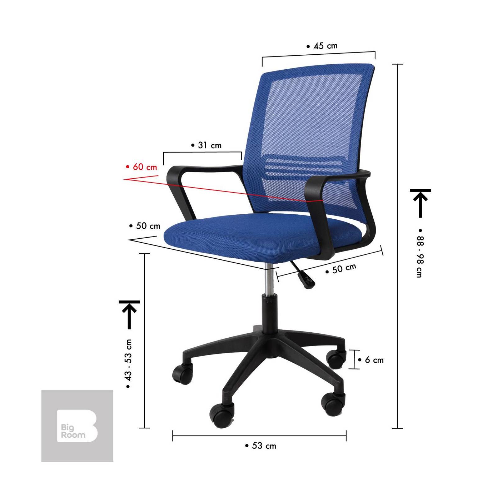 Set 2 Sillas de Escritorio Ergonomica para Oficina Giratoria Mediano Azul