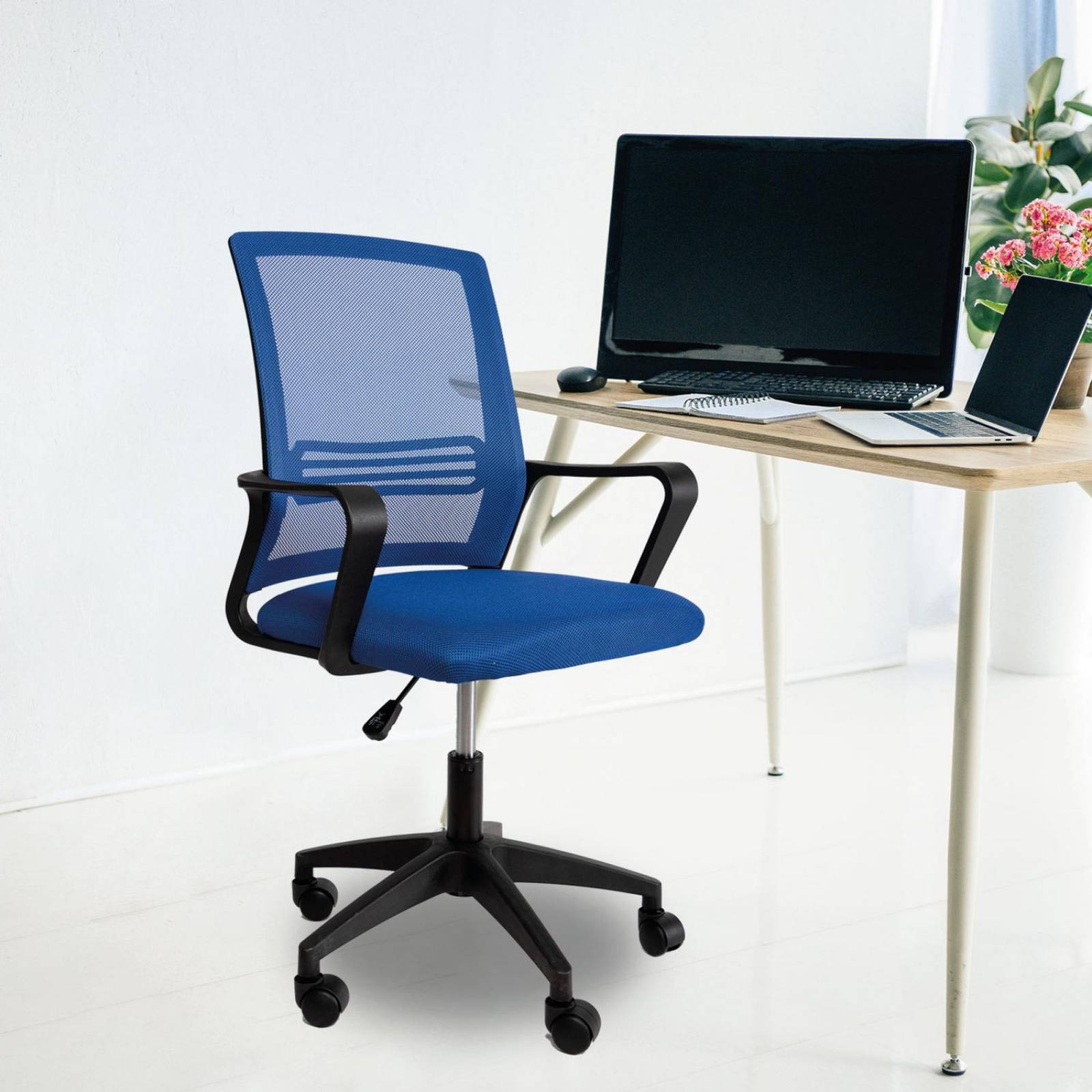 Set 2 Sillas de Escritorio Ergonomica para Oficina Giratoria Mediano Azul
