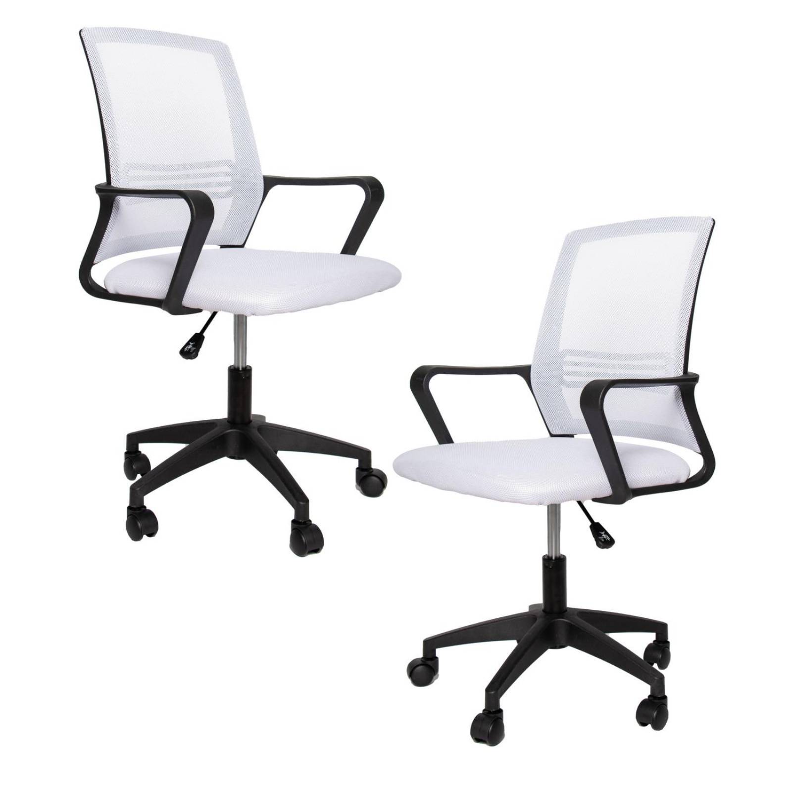 Set 2 Sillas de Escritorio Ergonomica para Oficina Giratoria Blanco Mediano