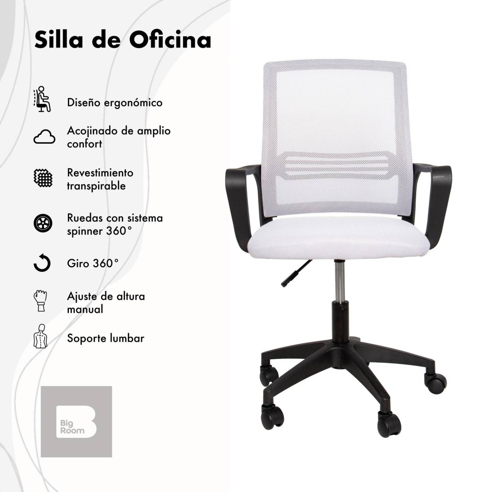 Set 2 Sillas de Escritorio Ergonomica para Oficina Giratoria Blanco Mediano