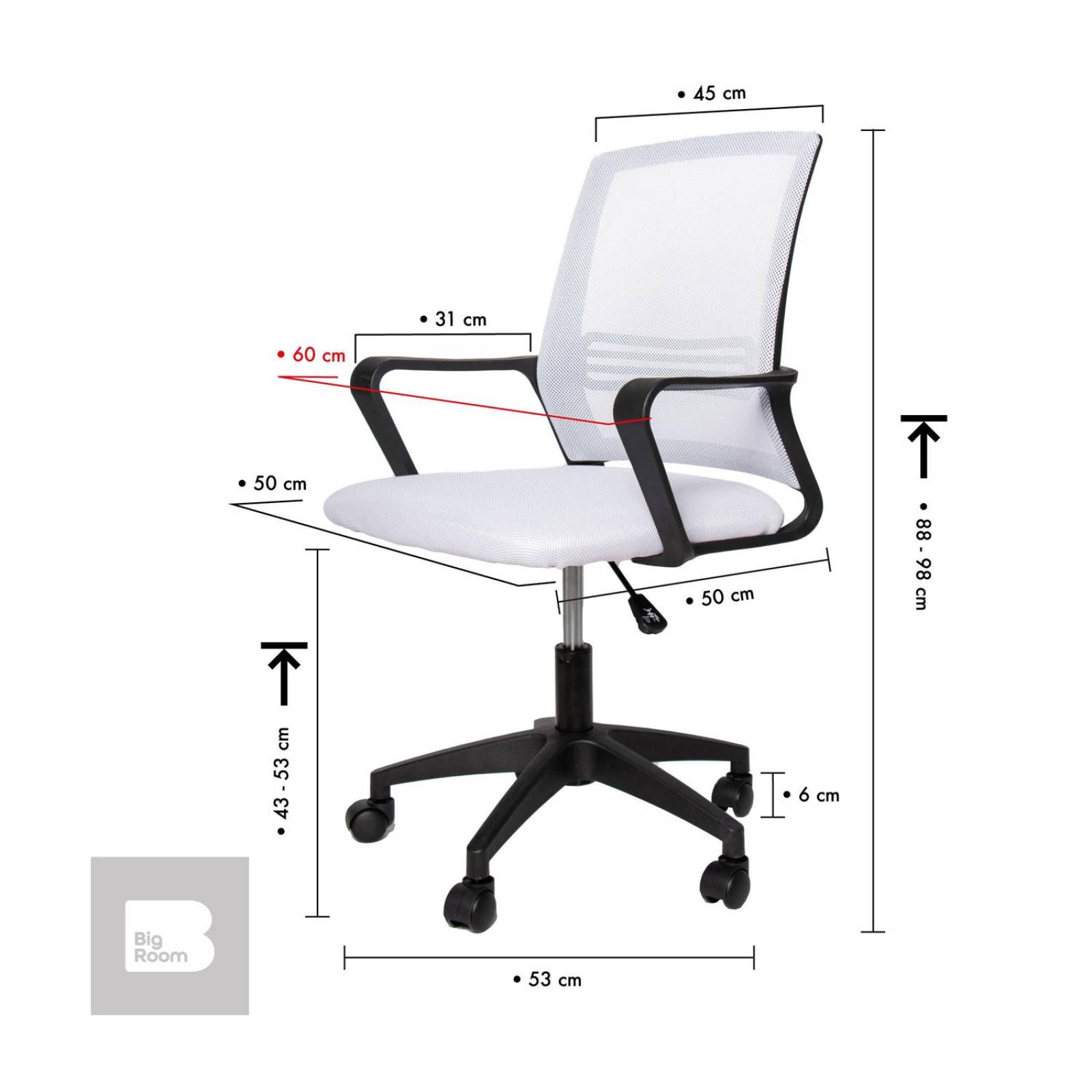 Set 2 Sillas de Escritorio Ergonomica para Oficina Giratoria Blanco Mediano