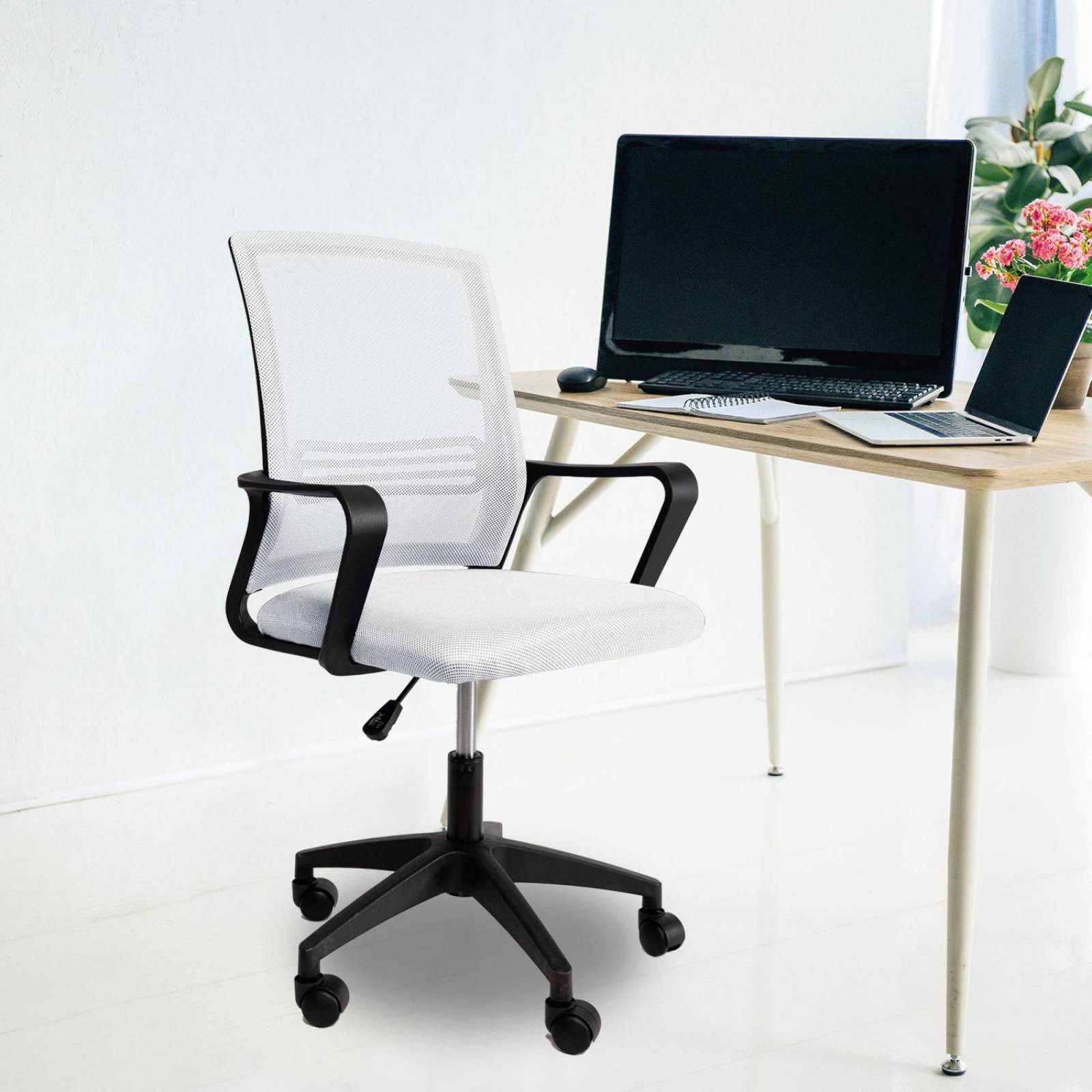 Set 2 Sillas de Escritorio Ergonomica para Oficina Giratoria Blanco Mediano