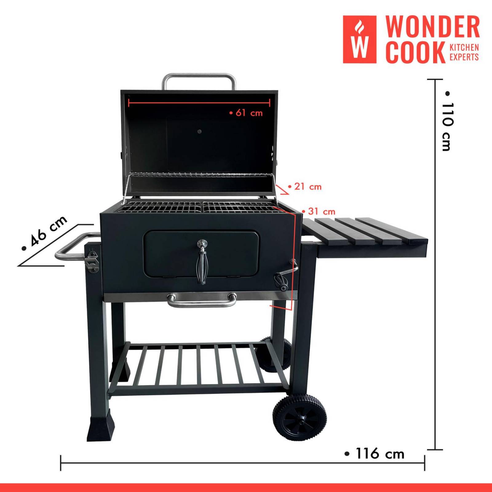Asador De Hierro Con Ruedas Mesa Lateral Doble Parrilla Gris