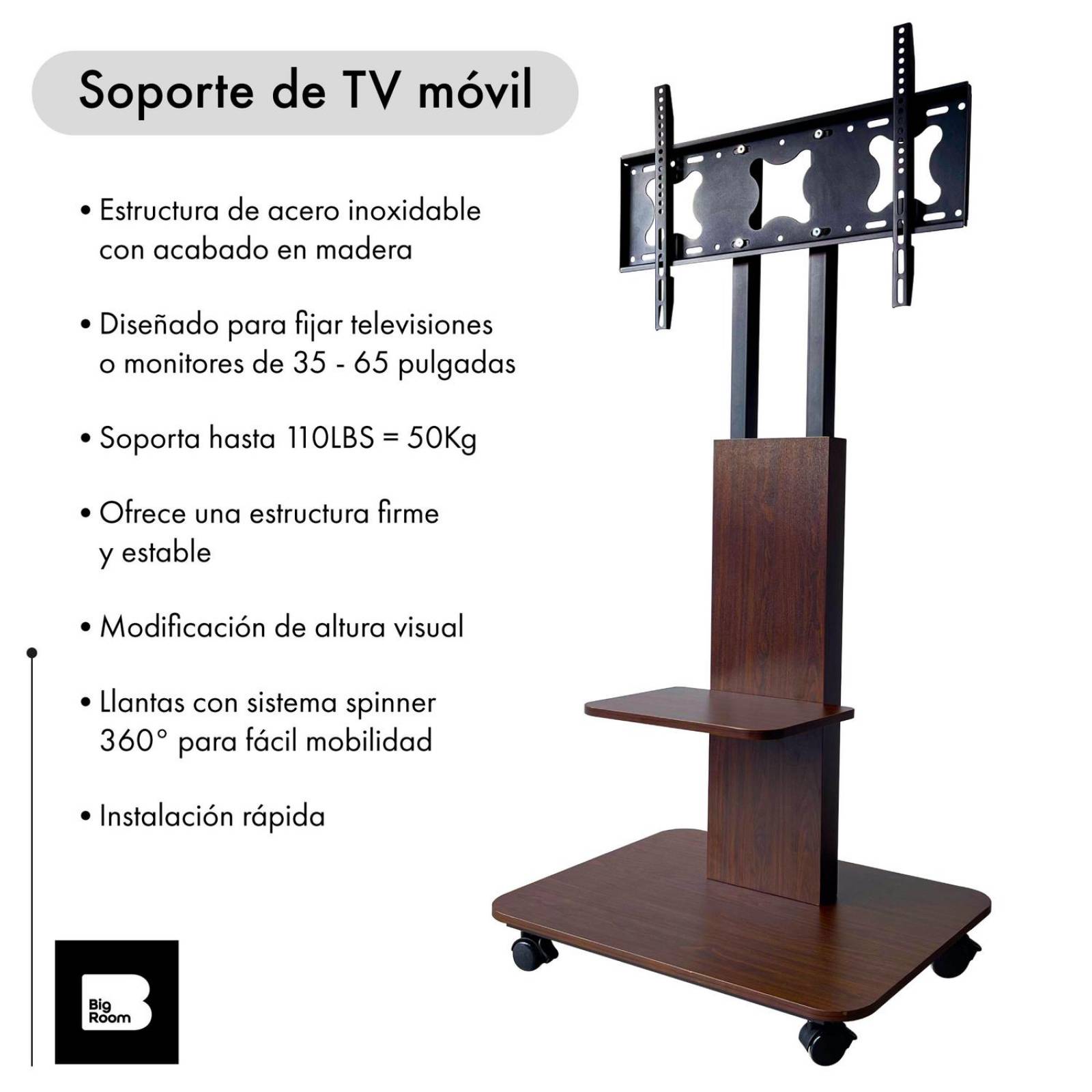 Mesa TV 2 En 1 Con Soporte 4 Ruedas 32-70 pulgadas Minimalista