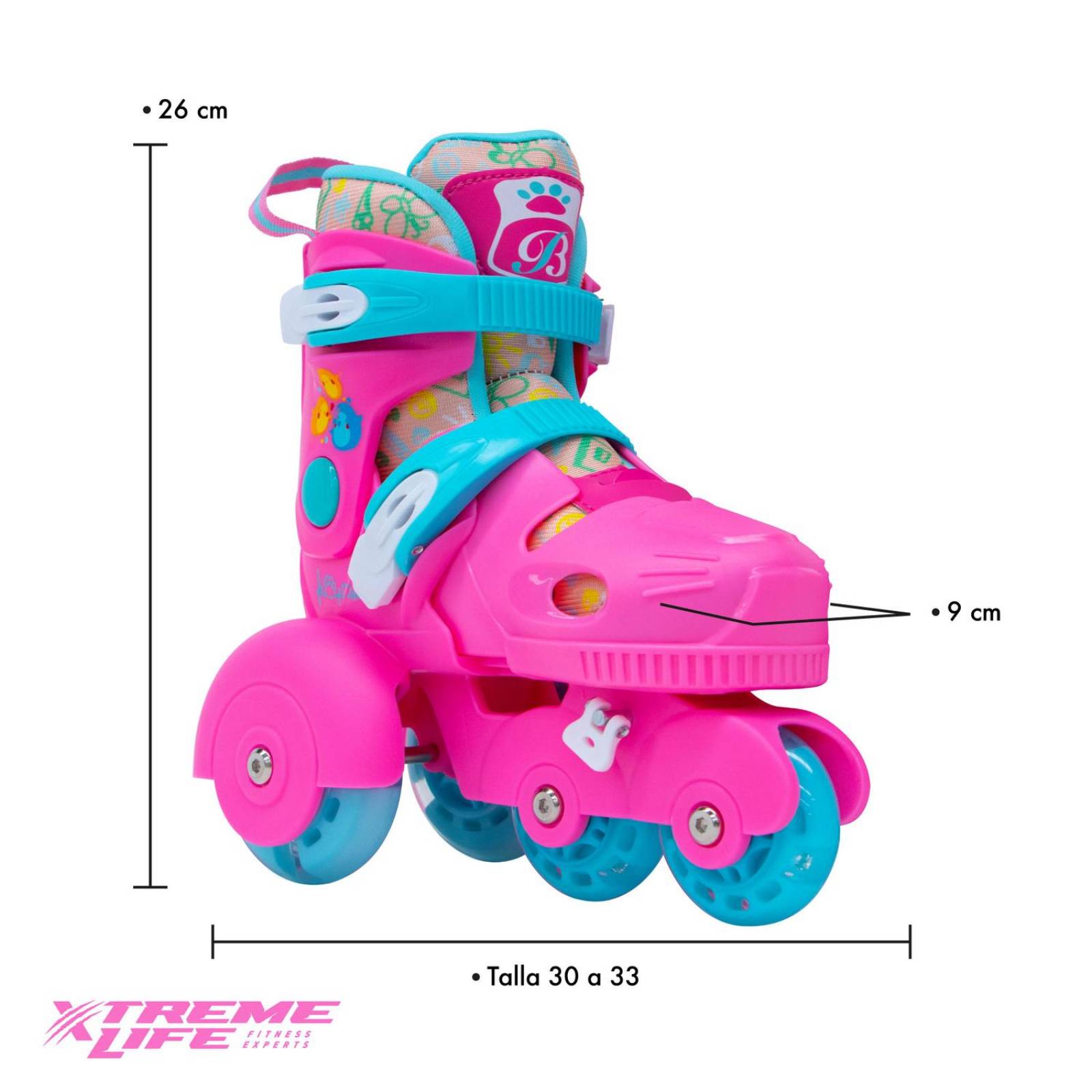 Patines para Niños Ajustables Con Protección Frenos Luz Led Rosa 33
