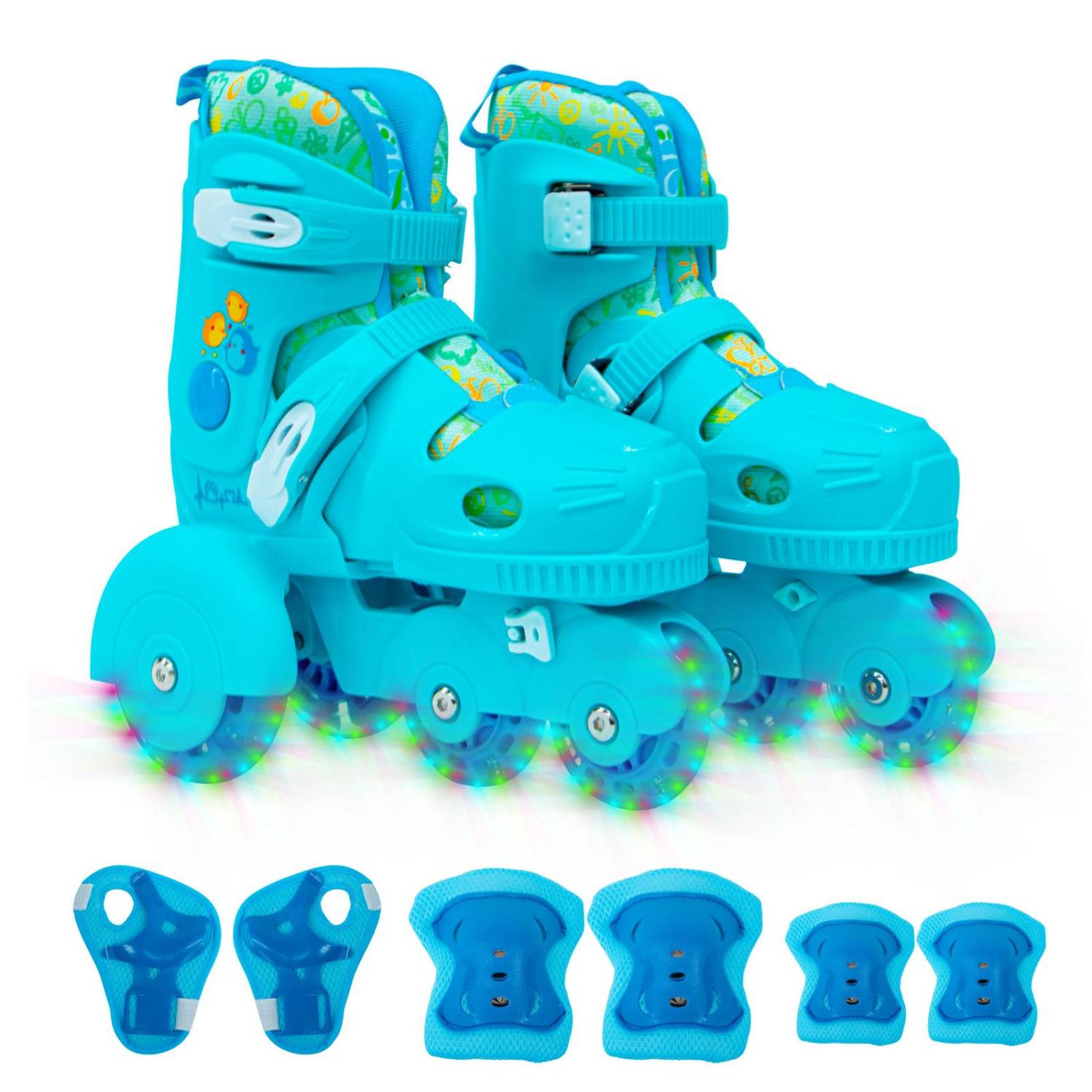 Patines para Niños Ajustables Con Protección Frenos Luz Led Azul 33