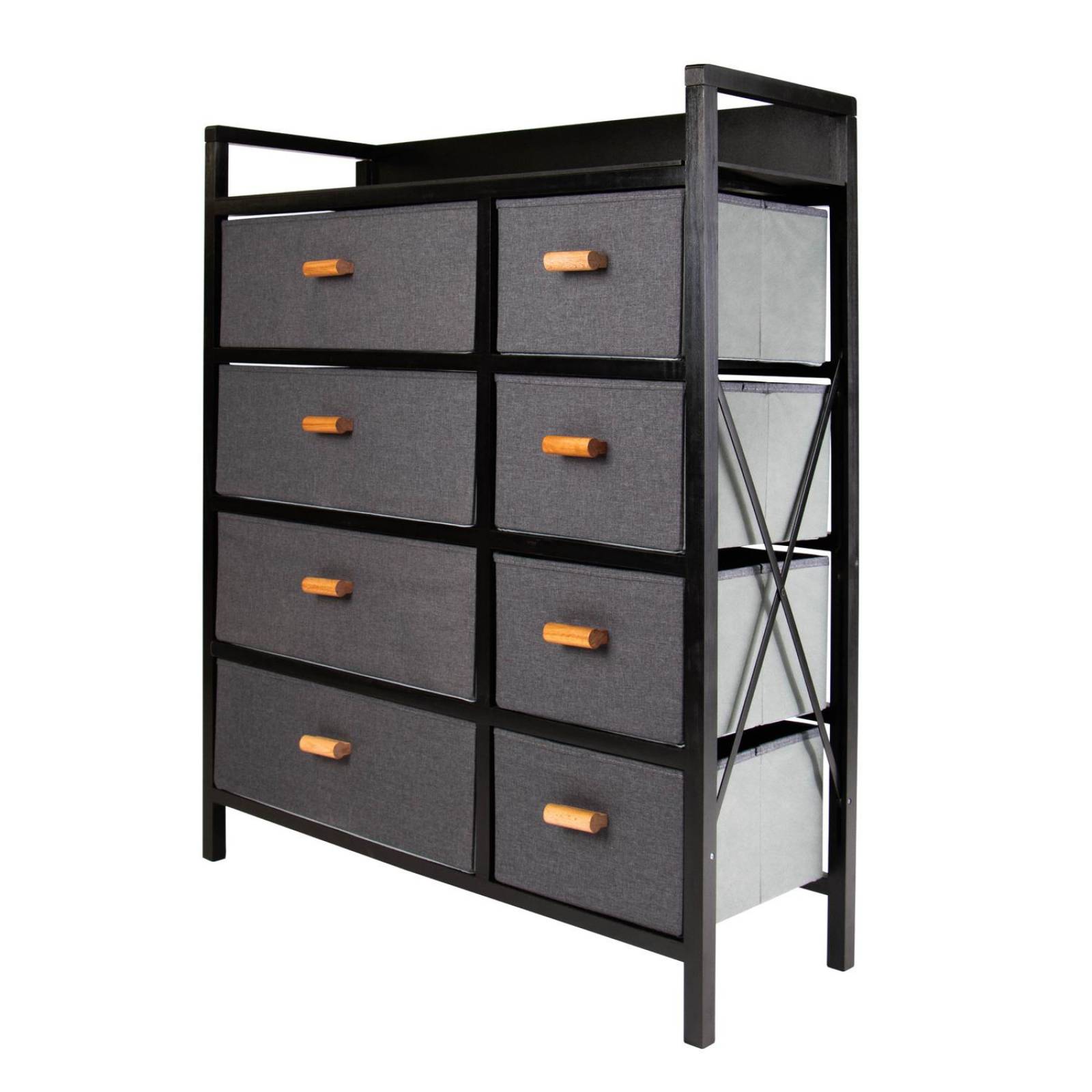 Buro Recamara Comoda 8 Cajones Minimalista Tela Con Madera Negro