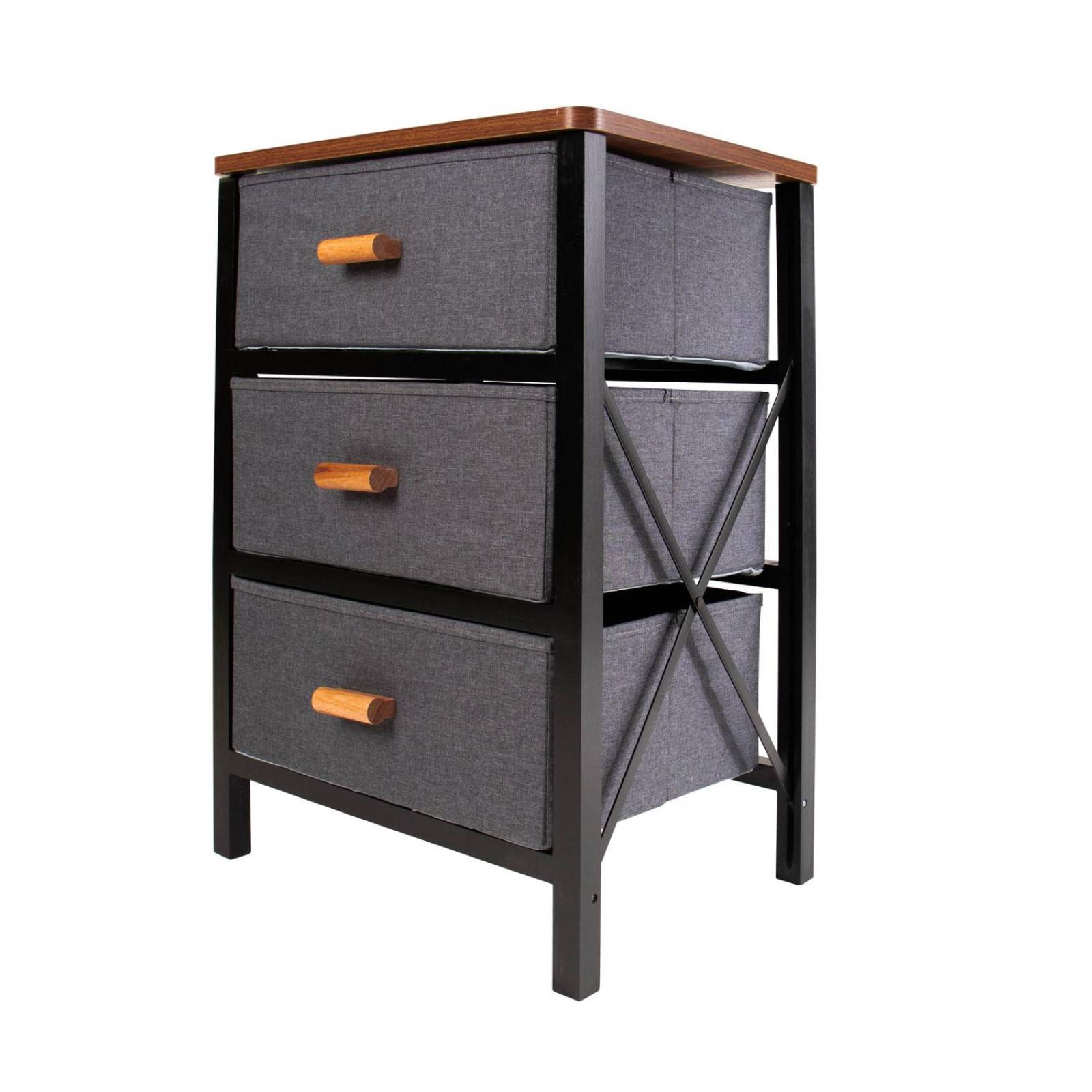 Buro Recamara Comoda 3 Cajones Minimalista Tela Con Madera Negro