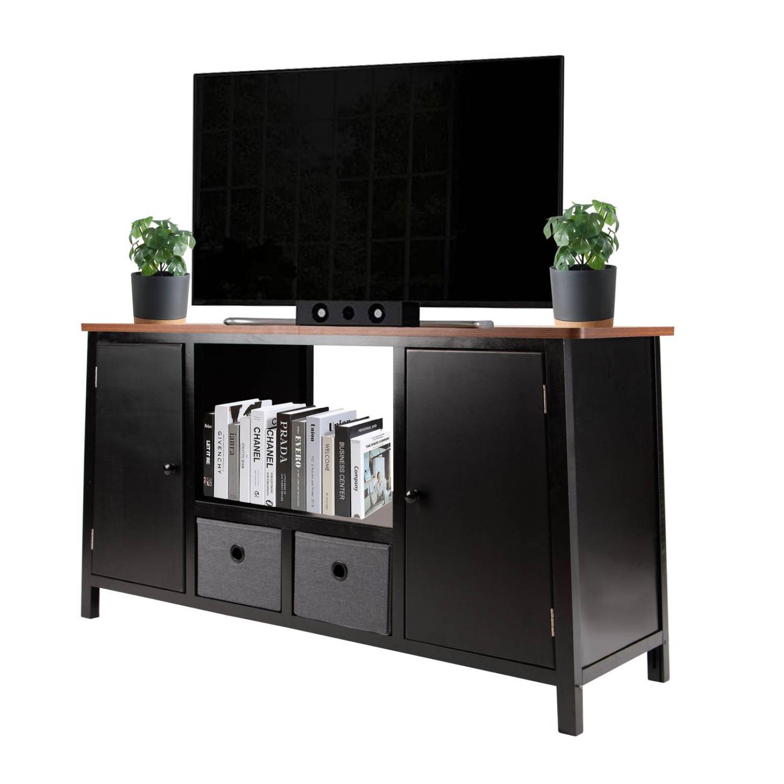 Mueble Para TV De Madera Comoda Cajonera Tela Repisas Hogar Negro