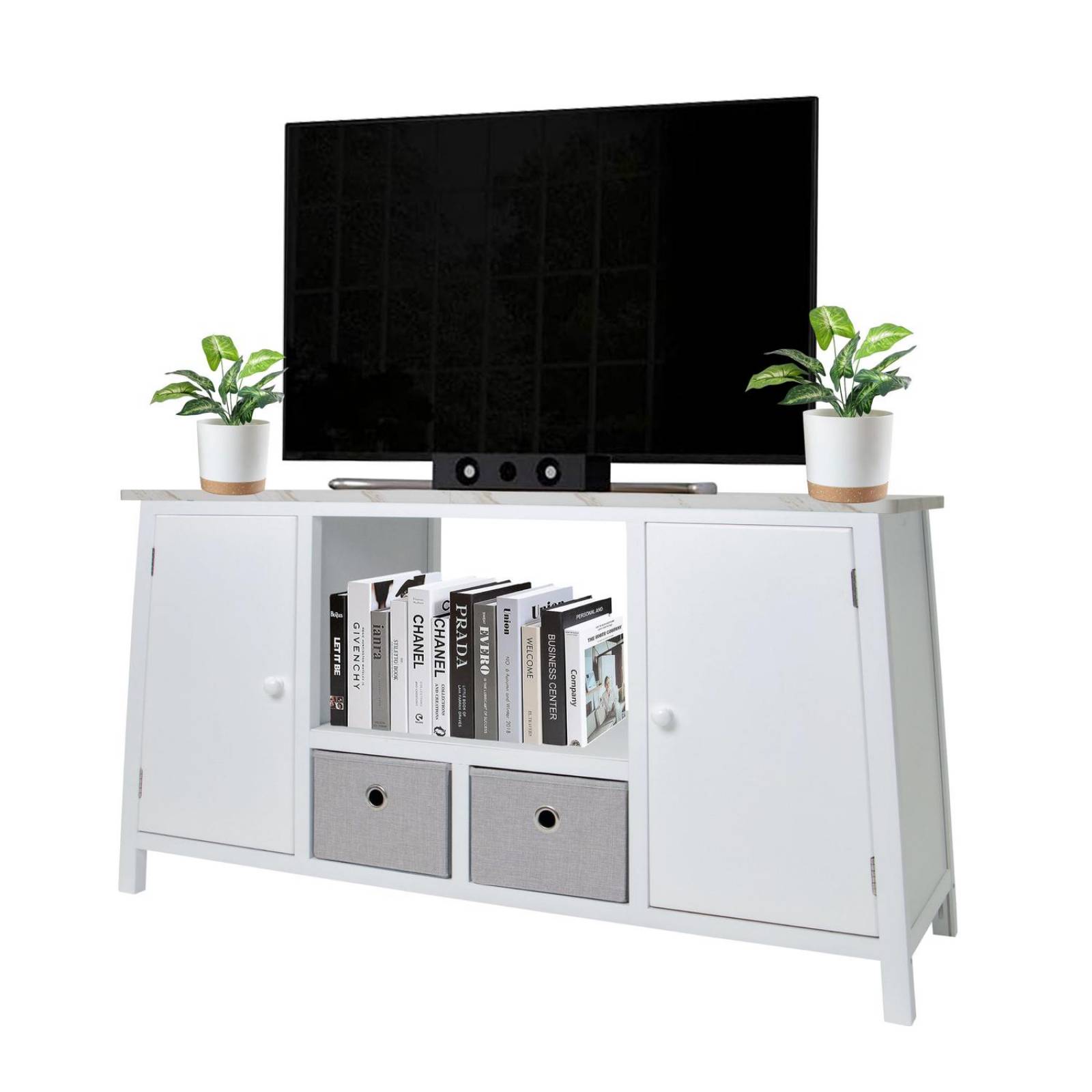 Mueble Para TV De Madera Comoda Cajonera Tela Repisas Hogar Blanco