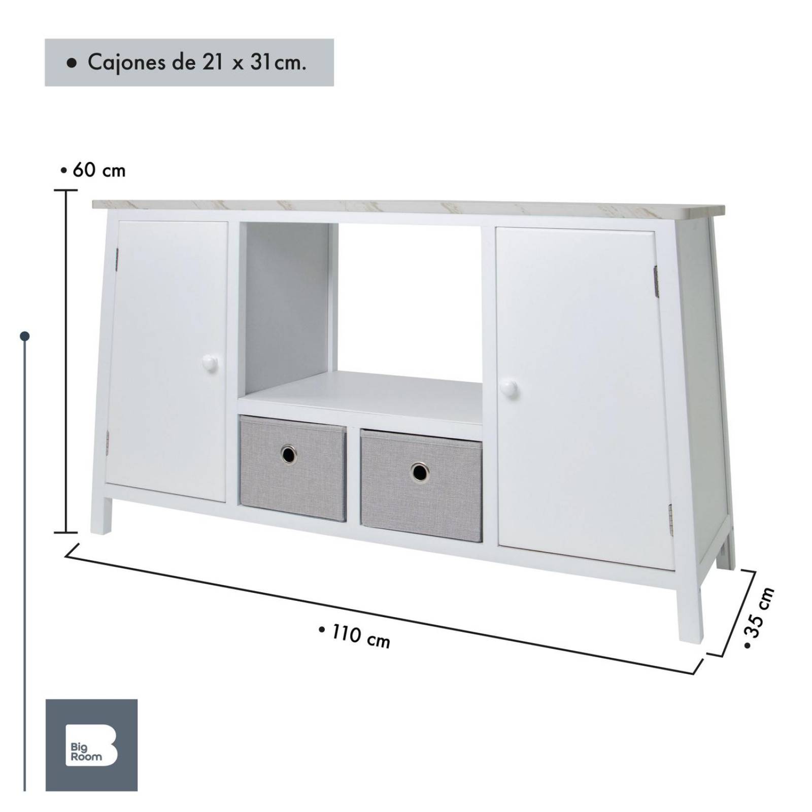 Mueble Para TV De Madera Comoda Cajonera Tela Repisas Hogar Blanco