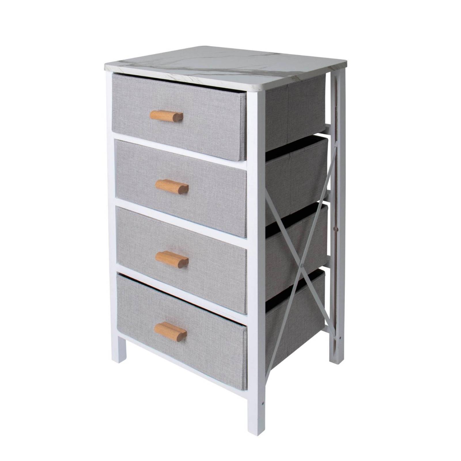 Comoda Cajonera 4 Cajones De Tela Mueble Organizador Madera Blanco