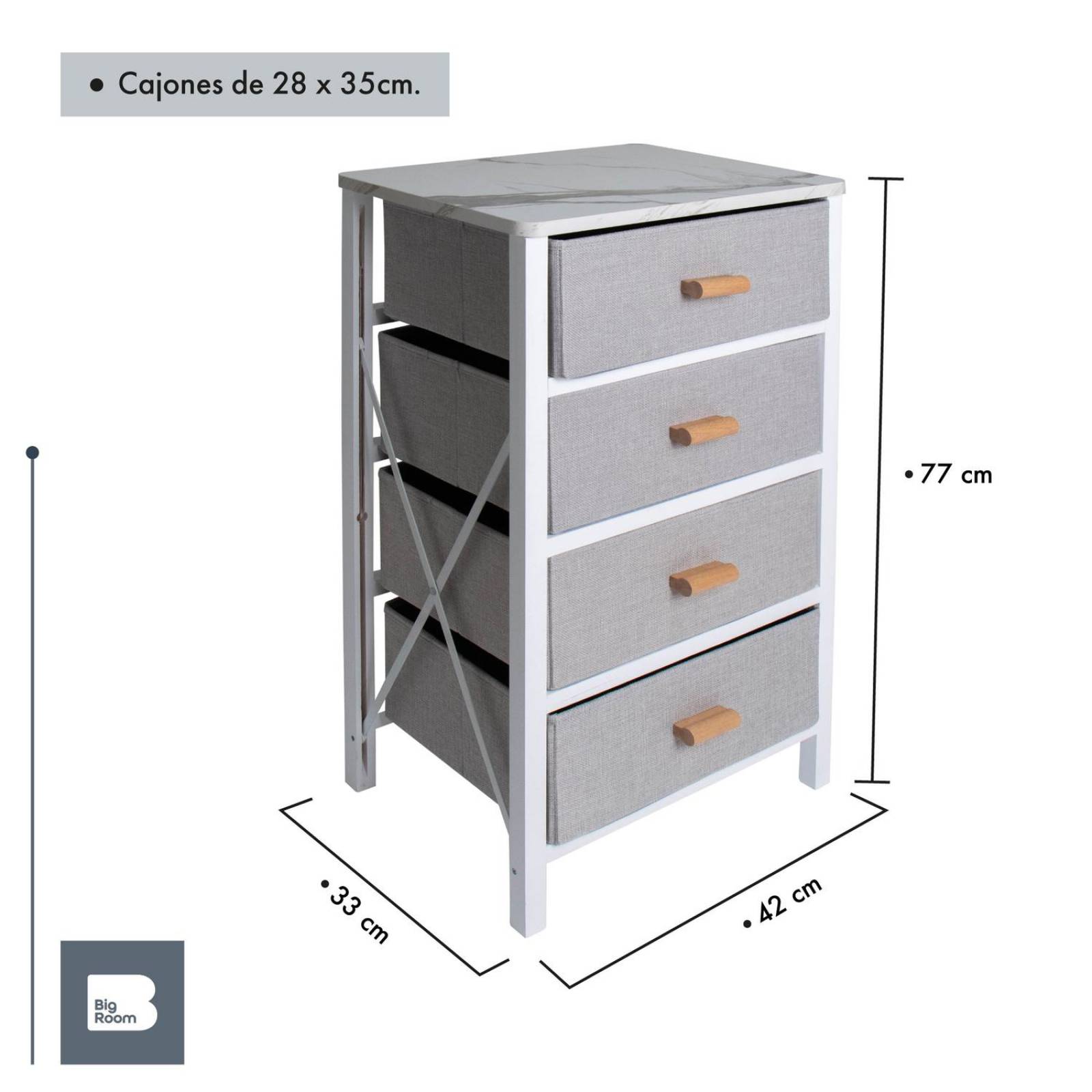 Comoda Cajonera 4 Cajones De Tela Mueble Organizador Madera Blanco