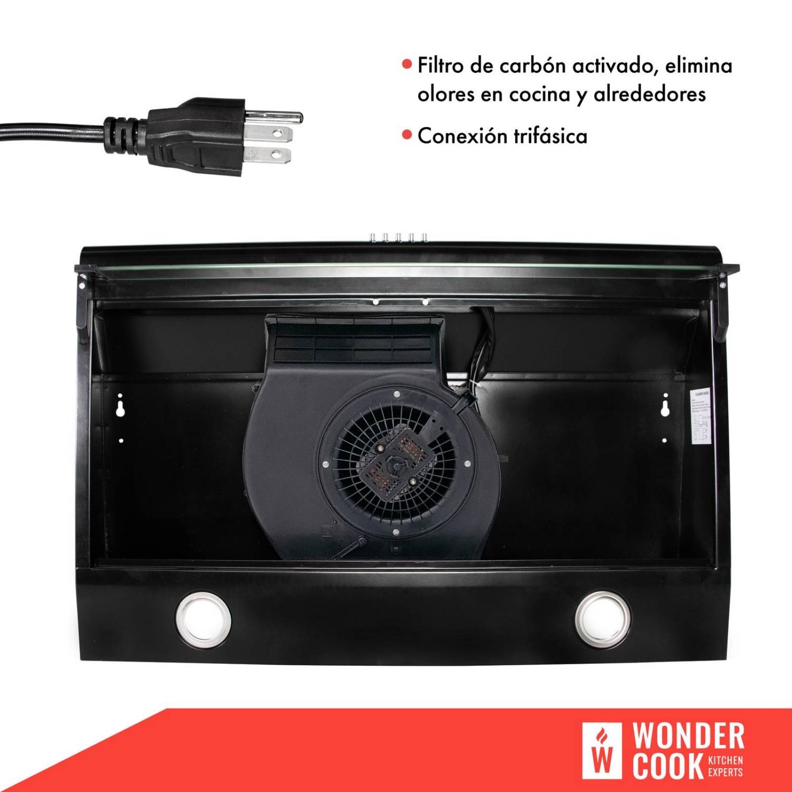 Campana Extractora de Cocina Purificadora Acero Inox Luz Led Negro 80