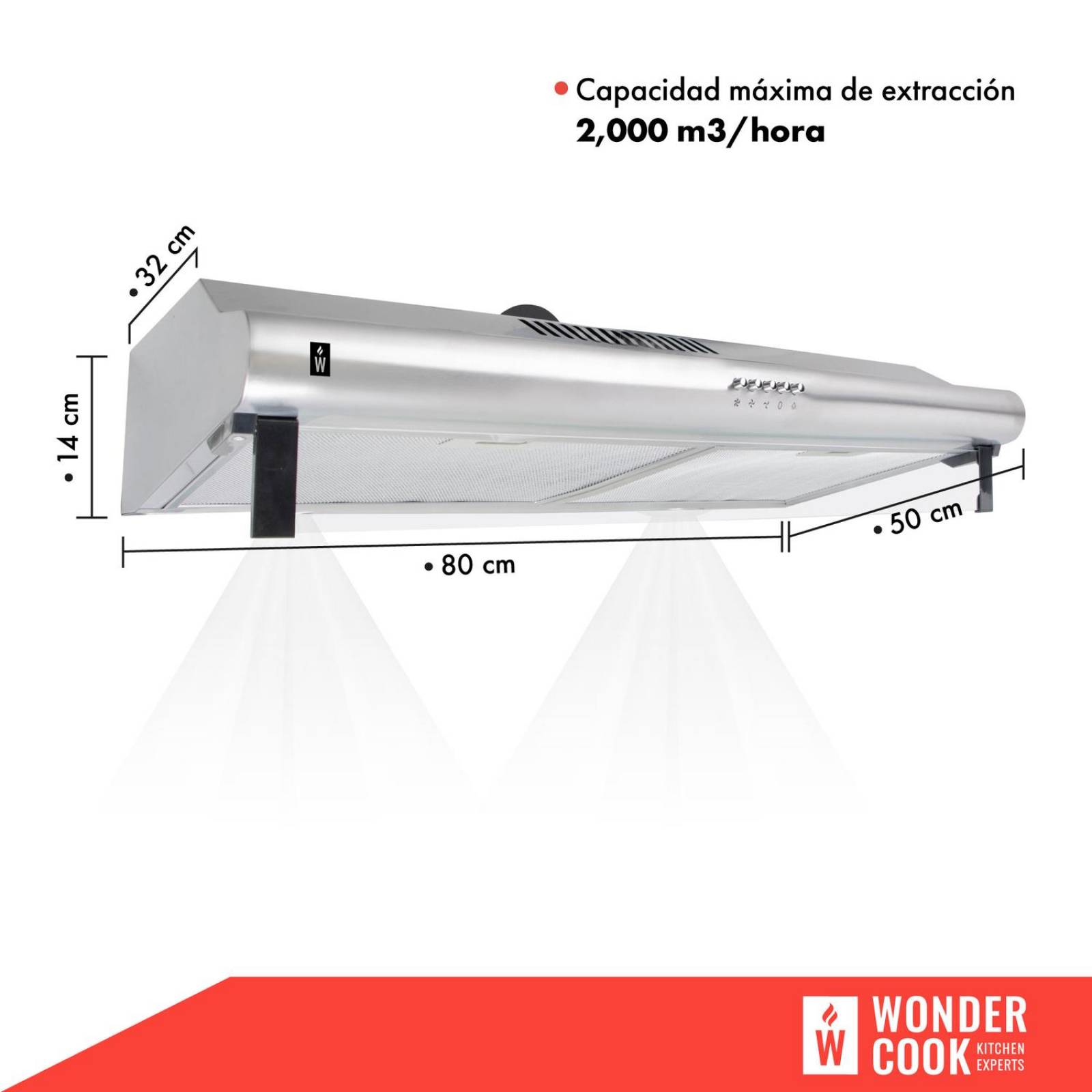 Campana Extractora de Cocina Purificadora Acero Inox Luz Led Plateado 80