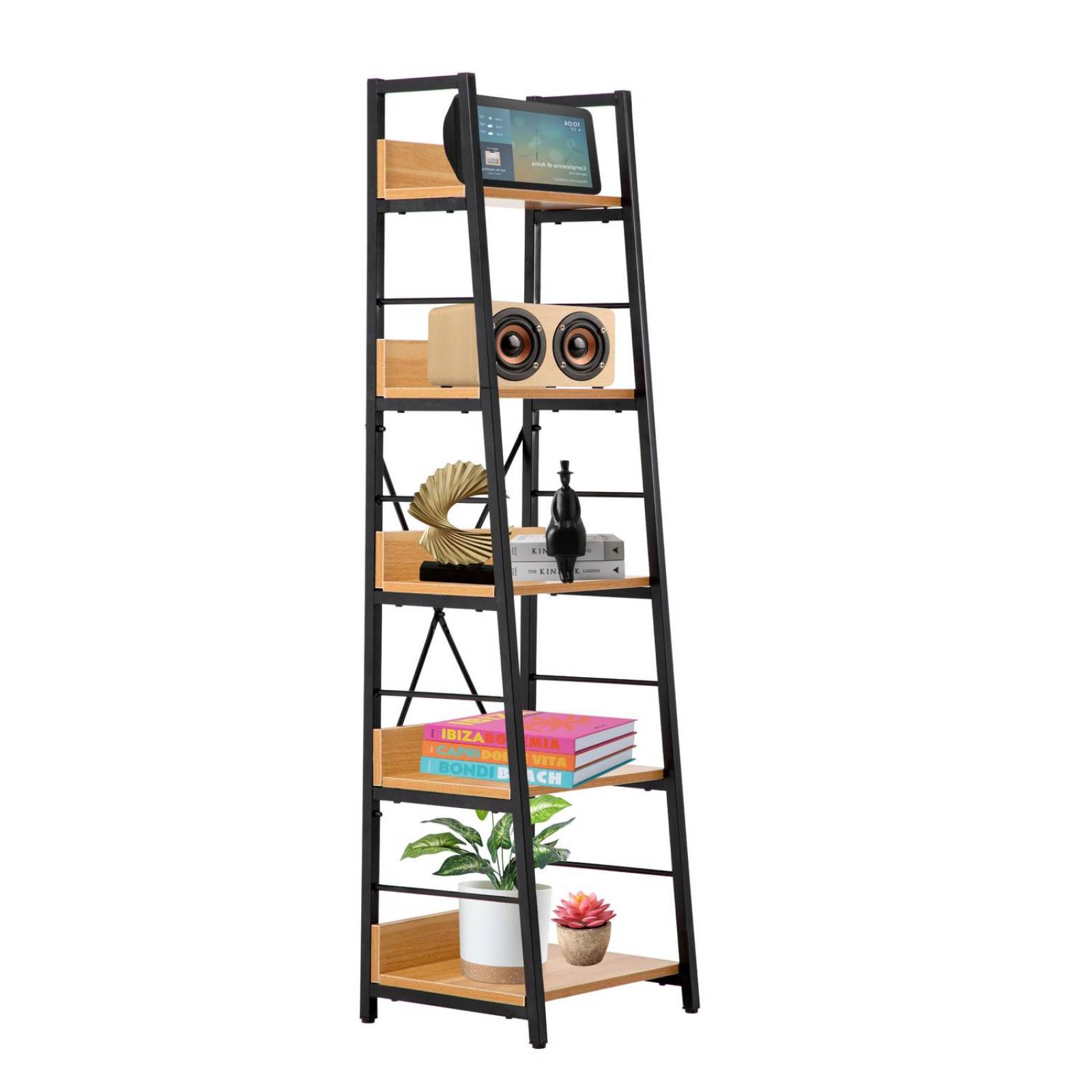 Librero Estante Organizador De Madera 5 Repisas Minimalista Ocre
