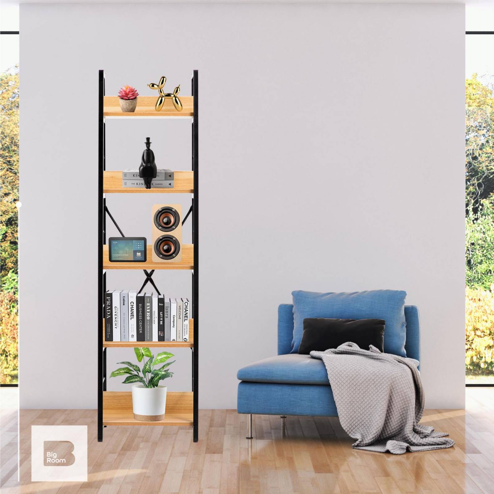 Librero Estante Organizador De Madera 5 Repisas Minimalista Ocre