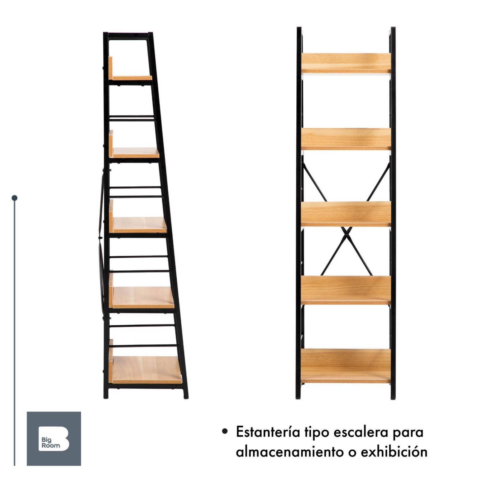 Librero Estante Organizador De Madera 5 Repisas Minimalista Ocre