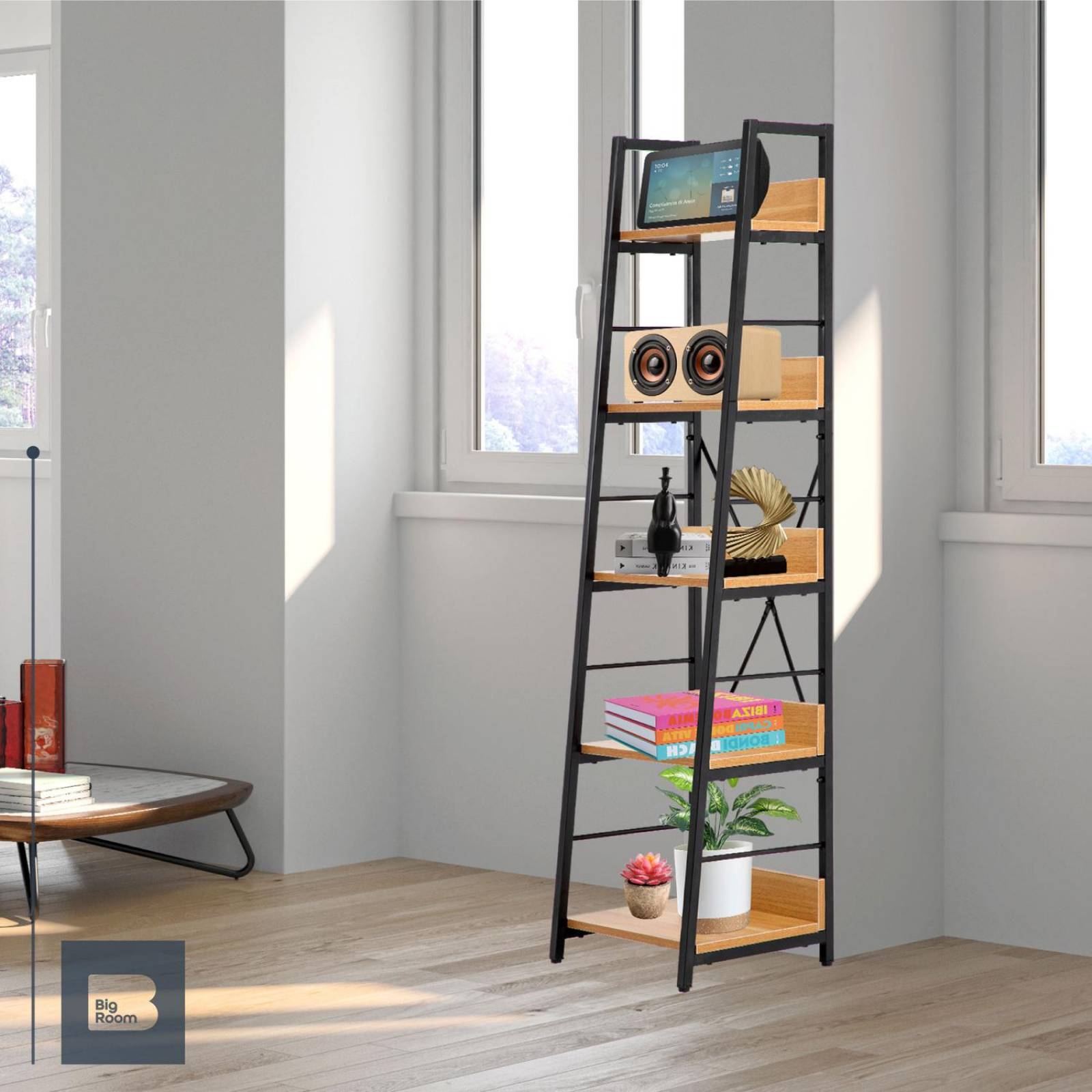 Librero Estante Organizador De Madera 5 Repisas Minimalista Ocre
