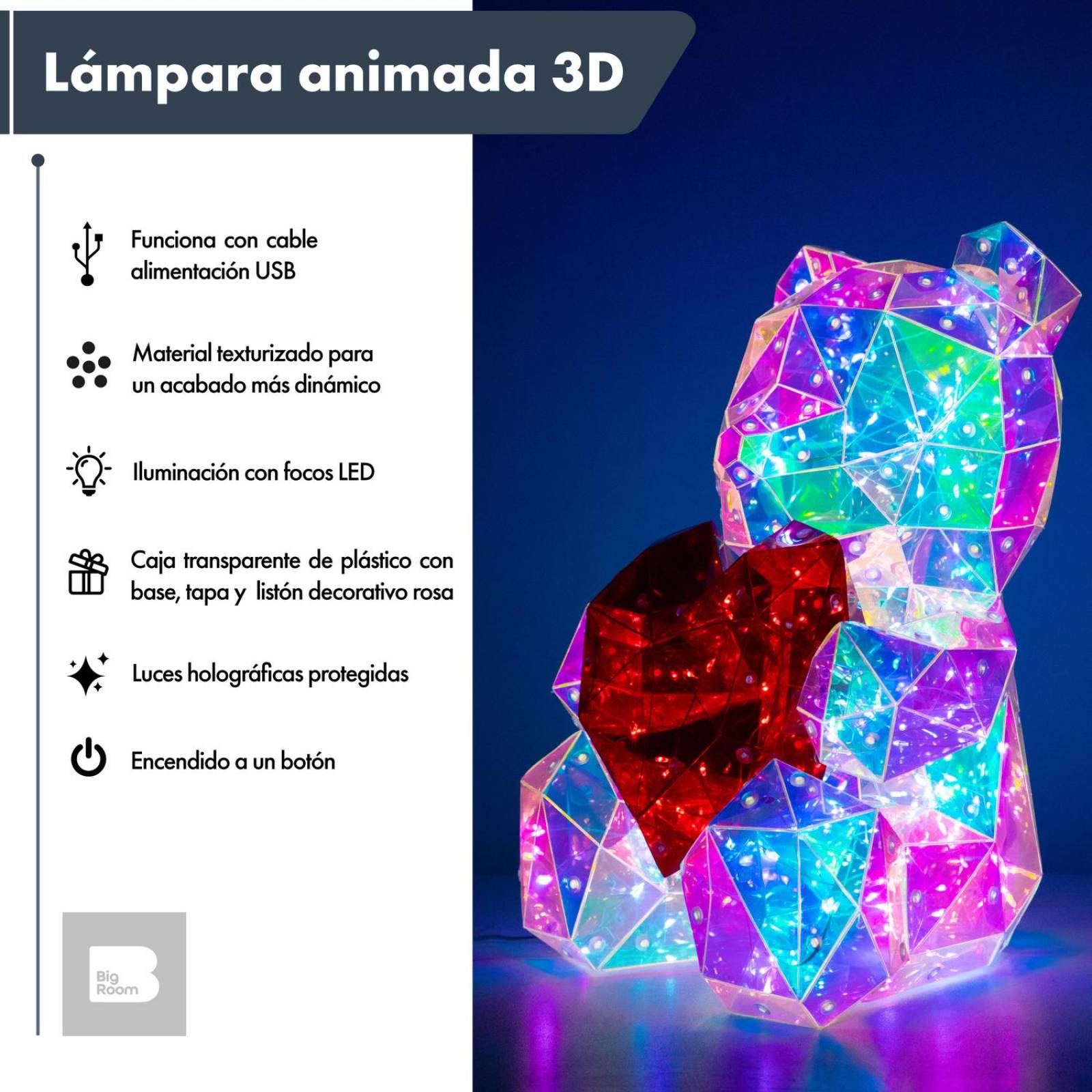 Lampara 3d Oso Luz Led Iluminacion Nocturna Decoracion Recamara 