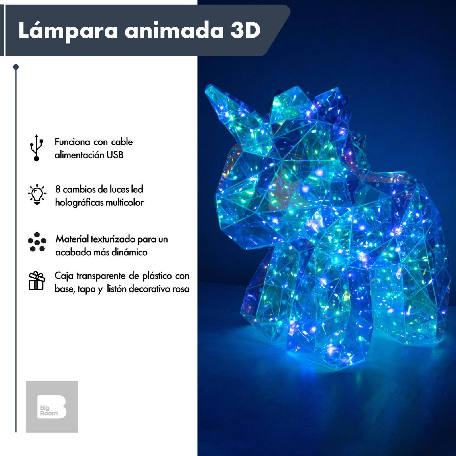Lampara 3d Unicornio Luz Led Iluminacion Nocturna Decoracion Recamara 