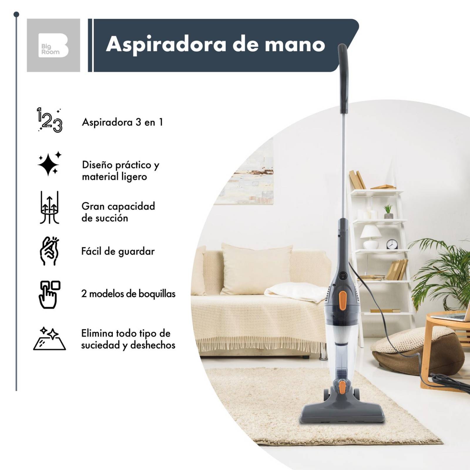 Aspiradora De Mano 3 En 1 Vertical Para Hogar Automovil Negro
