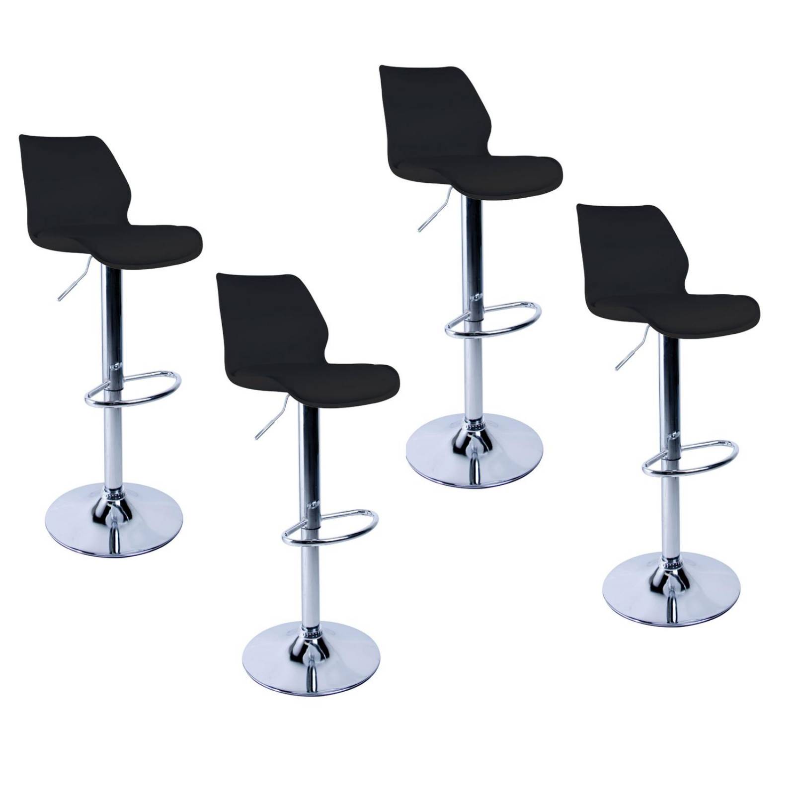 Set 4 Bancos Altos Barra Cocina Ajustable Respaldo Acolchado Negro