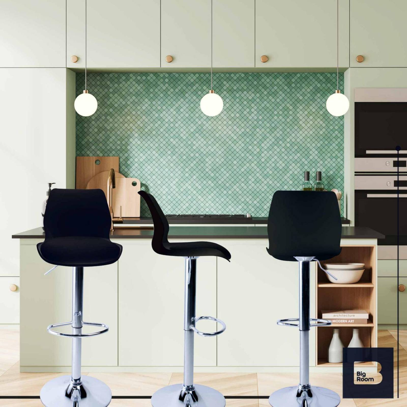 Set 4 Bancos Altos Barra Cocina Ajustable Respaldo Acolchado Negro