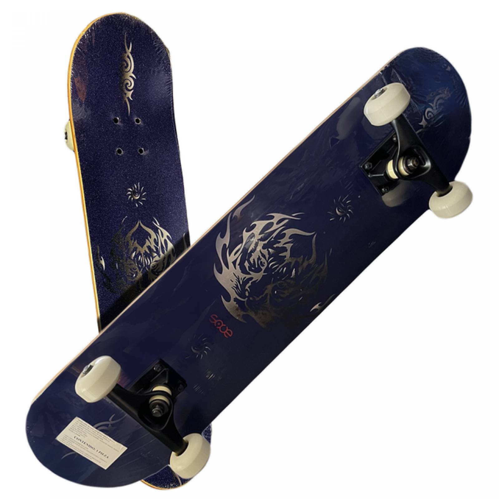 Patineta Skateboard Lija Antiderrapante con dibujo Negro