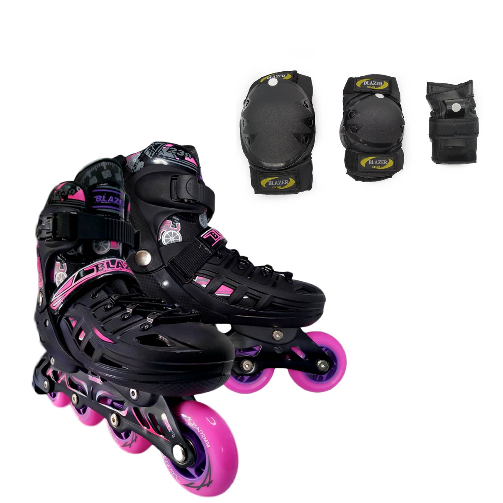 Patines 4 Ruedas Niñas Ajustables+ Kit Proteccion Rosado