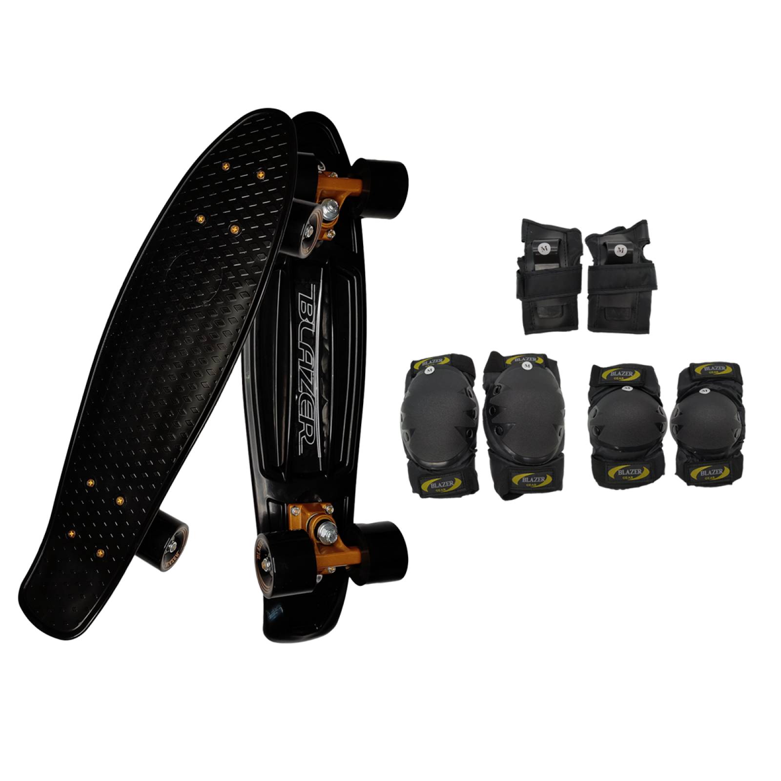 Pennyboard Patineta Cruiser Negro con Dorado y Protecciones