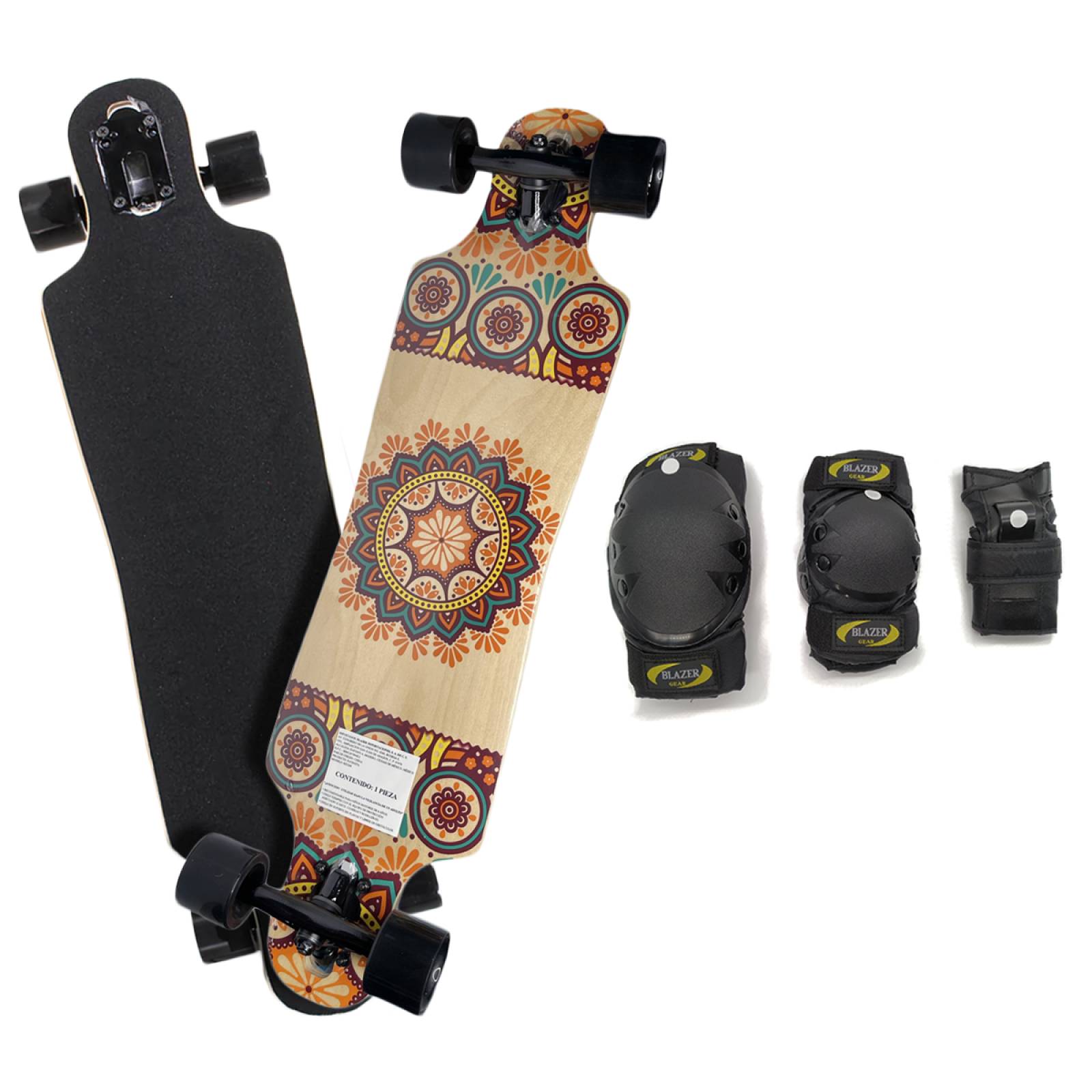 Patineta Mantra Mini Longboard De Maple Semiprofesional y Protecciones
