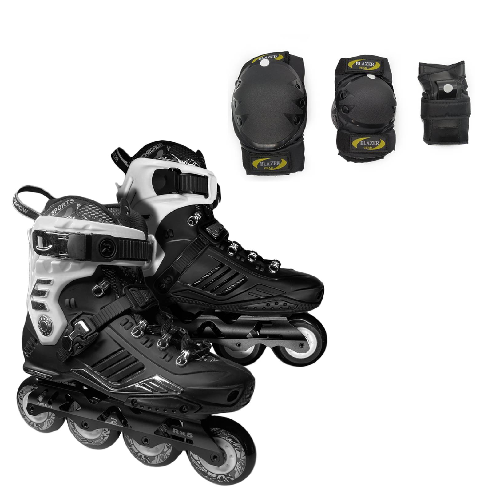 Freeskate Patines Negro con Blanco Profesionales para Slalom con Protecciones