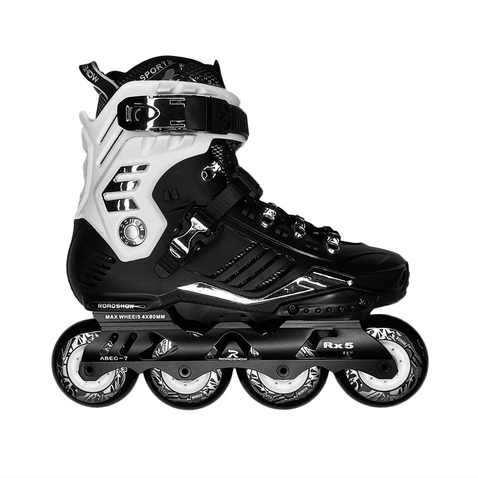 Freeskate Patines Negro con Blanco Profesionales para Slalom con Protecciones