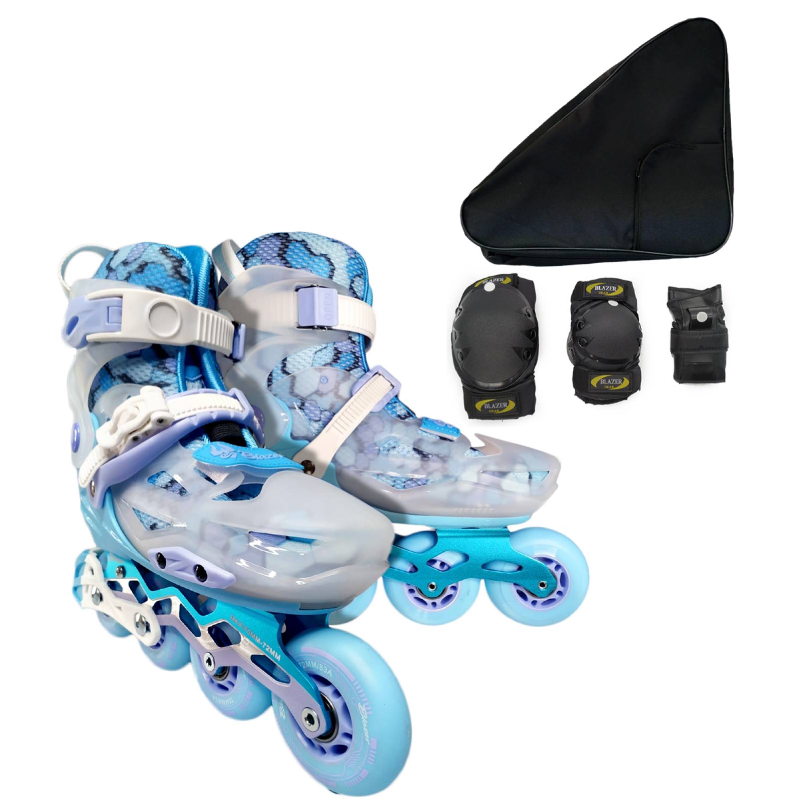 Combo de patines modelo Junior color morado, con casco, protecciones y  mochila, ajustables 19 al 21