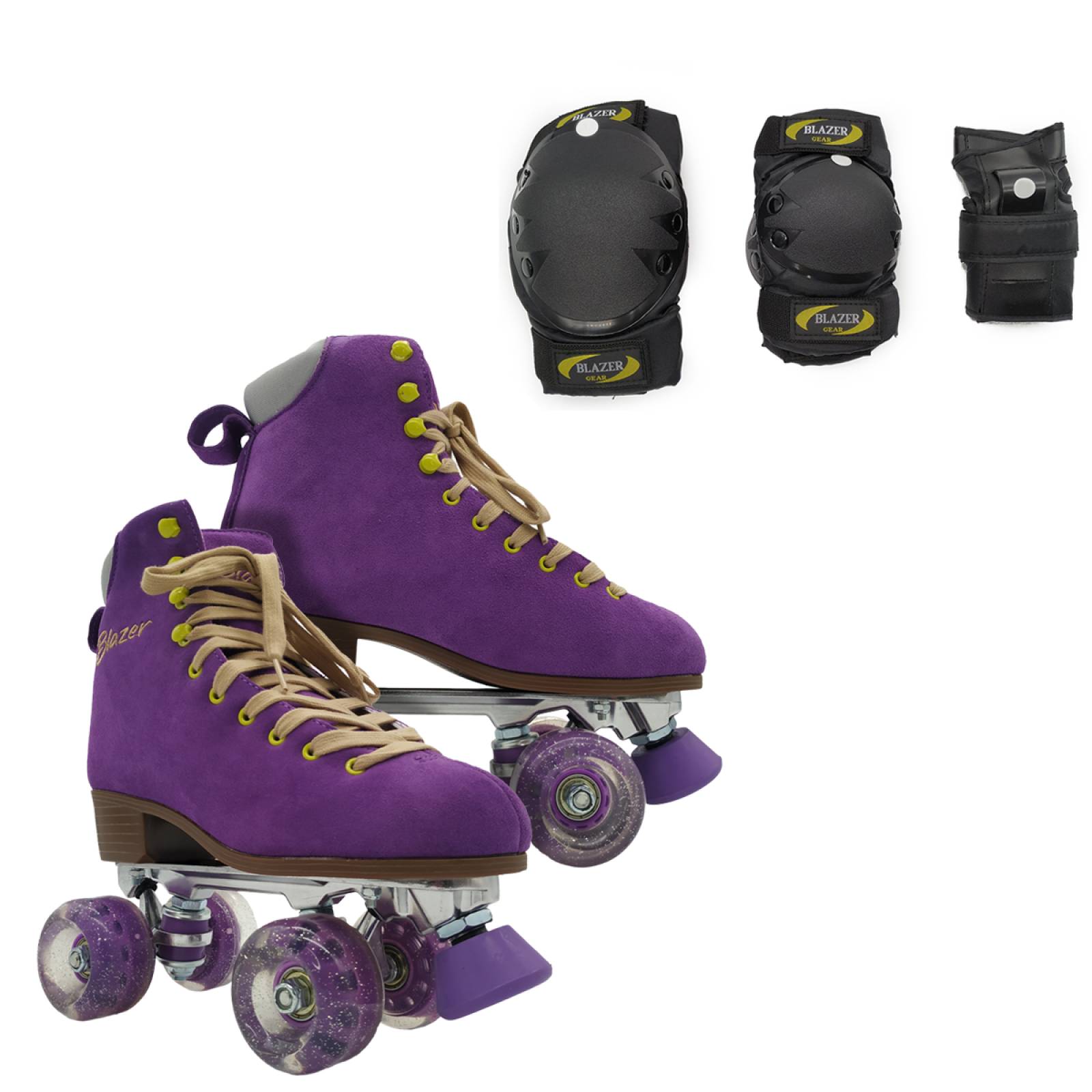Patines Clásicos Morado de Gamuza Riel de Aluminio con Protecciones