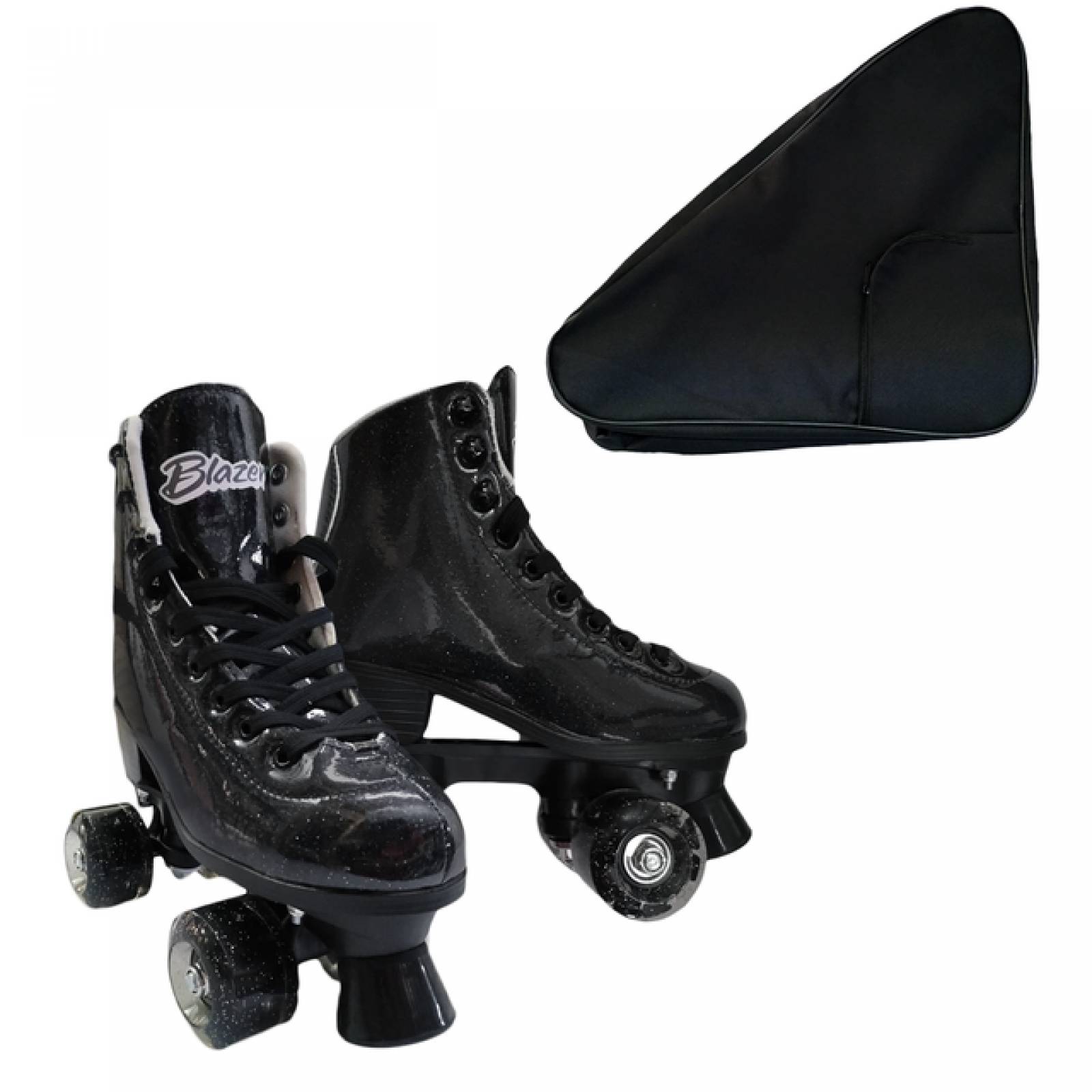 Patines Negro 4 Ruedas Llanta LED Diamantina infantil con Mochila