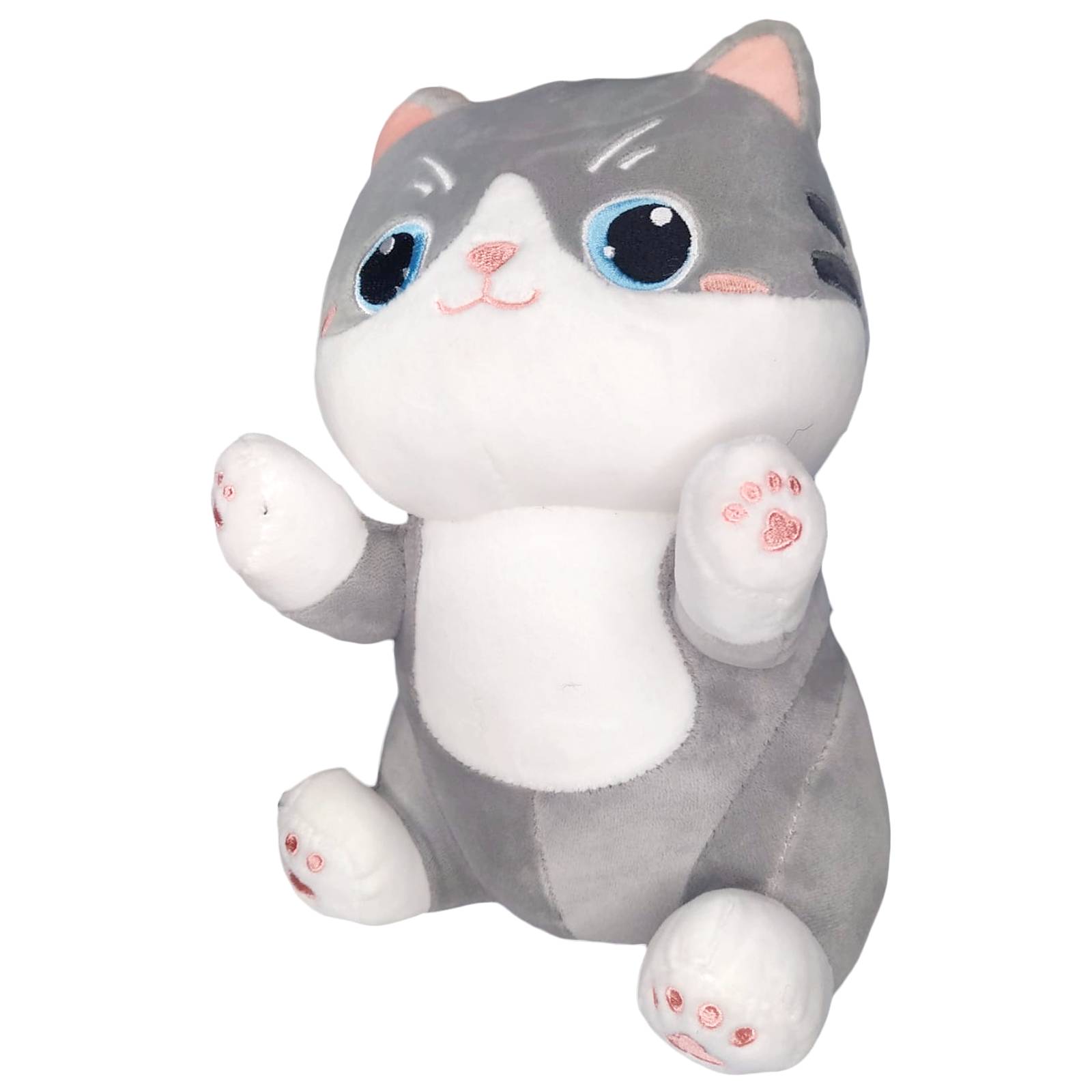 Peluche Gato Kawai Gris Suave Juguete Adorable Esponjoso