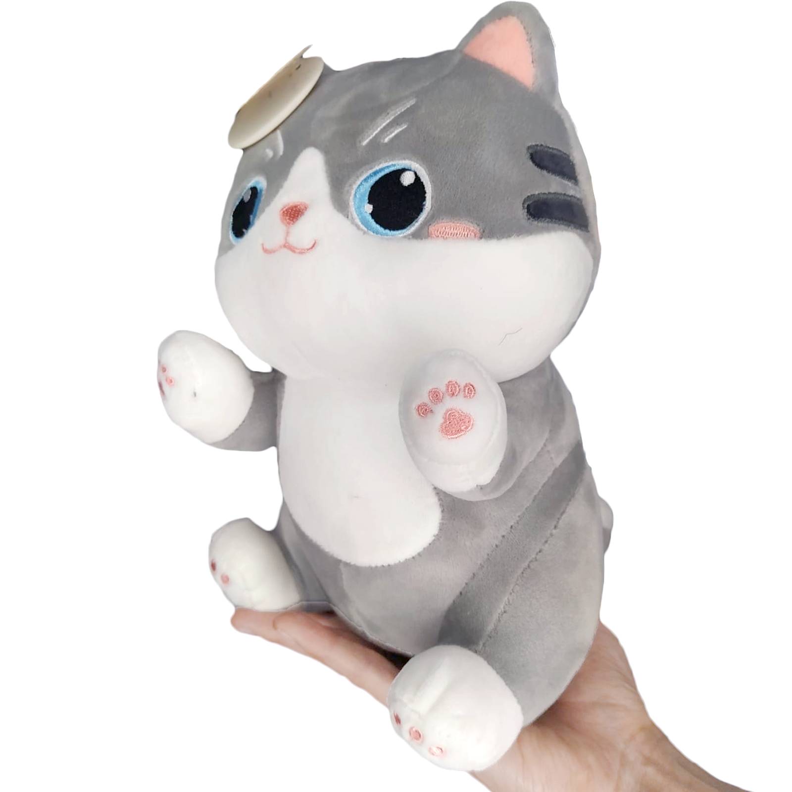 Peluche Gato Kawai Gris Suave Juguete Adorable Esponjoso