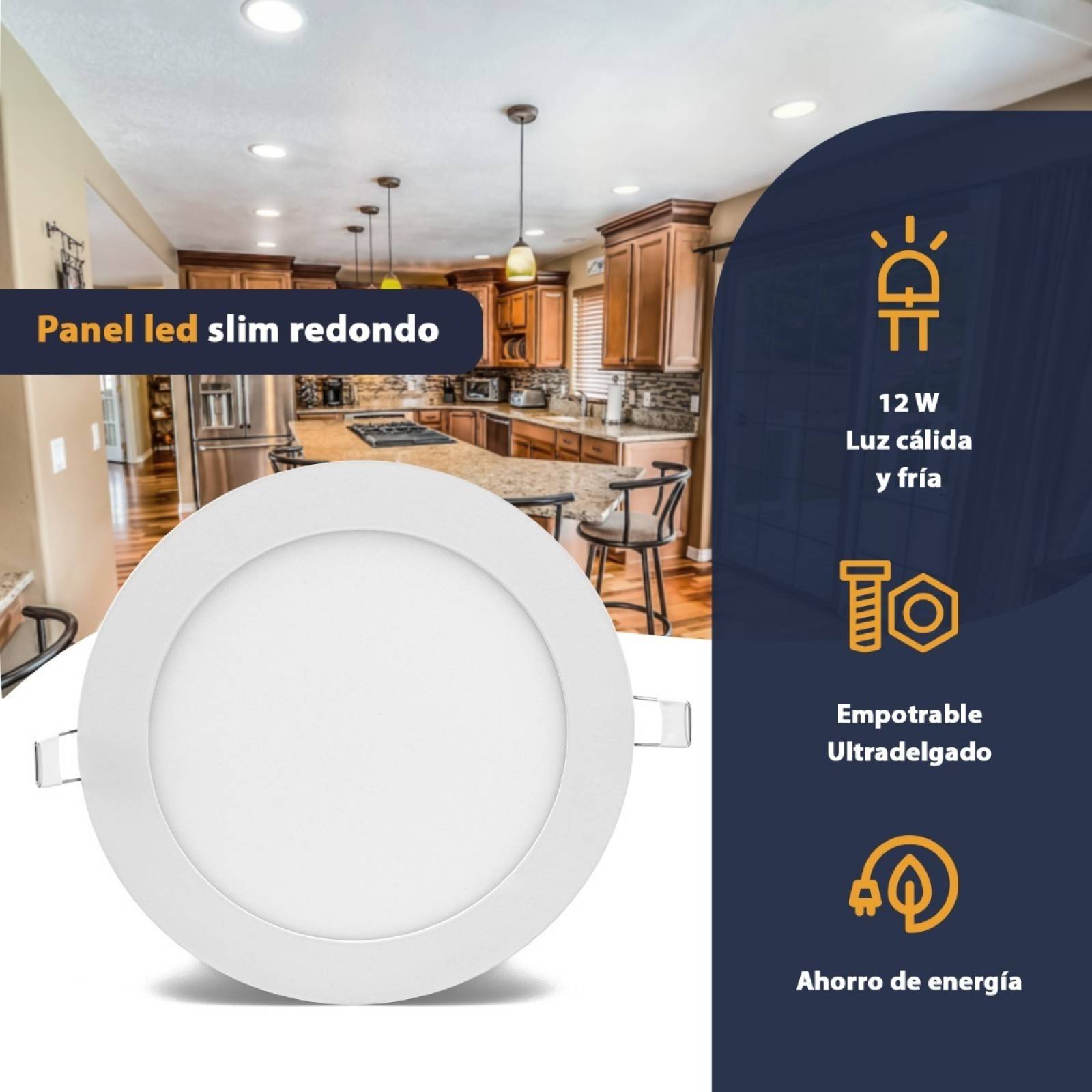 10 Pack Lampara Panel Led Slim Redondo 12w de Techo Empotrable Sula